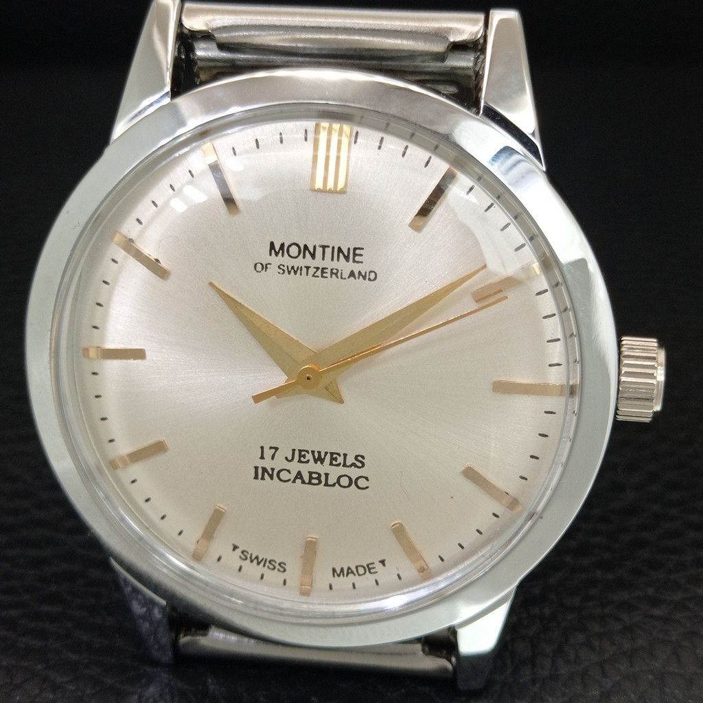 Other VINTAGE MONTINE HAND-WINDING SWISS MENS SILVER WATCH a444165 Size 38 - 3 Thumbnail