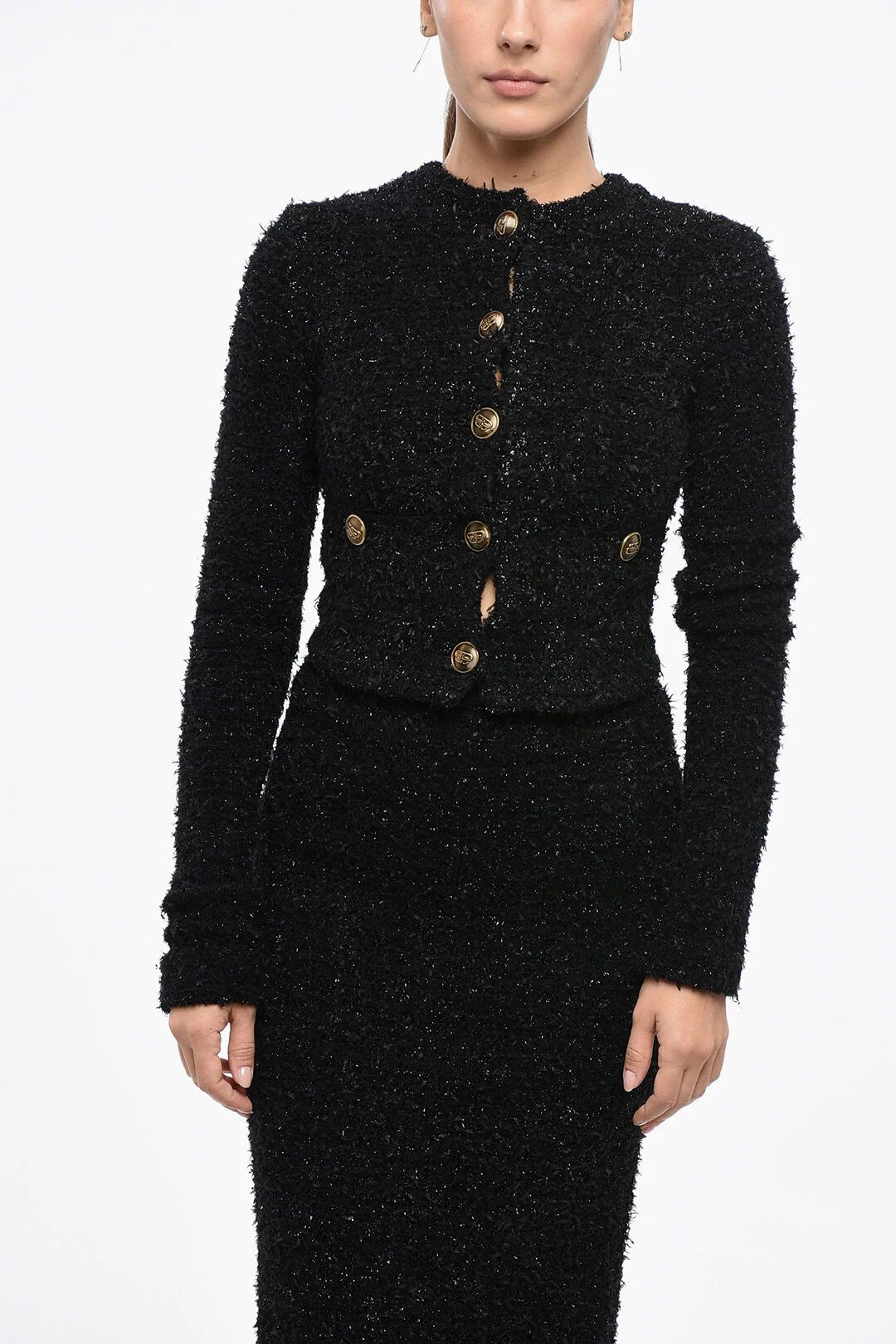Balenciaga og1mm0326 Tweed & Lurex Cropped Cardigan in Black Size S / US 4 / IT 40 - 1 Thumbnail