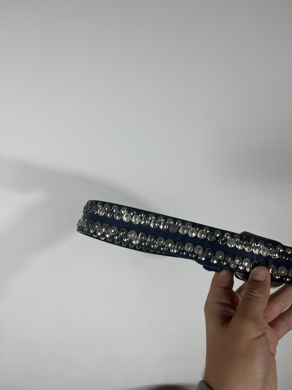 Vintage Blue Leather Belt with Silver Metal Studs Punk Rock Style Size ONE SIZE - 12 Thumbnail