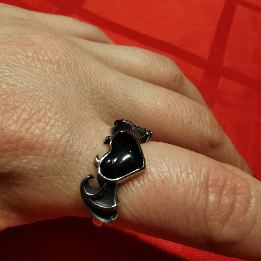Jewelry Angel Demon Wings Black Heart Ring Jewelry Fashion Gift Size ONE SIZE - 3 Thumbnail