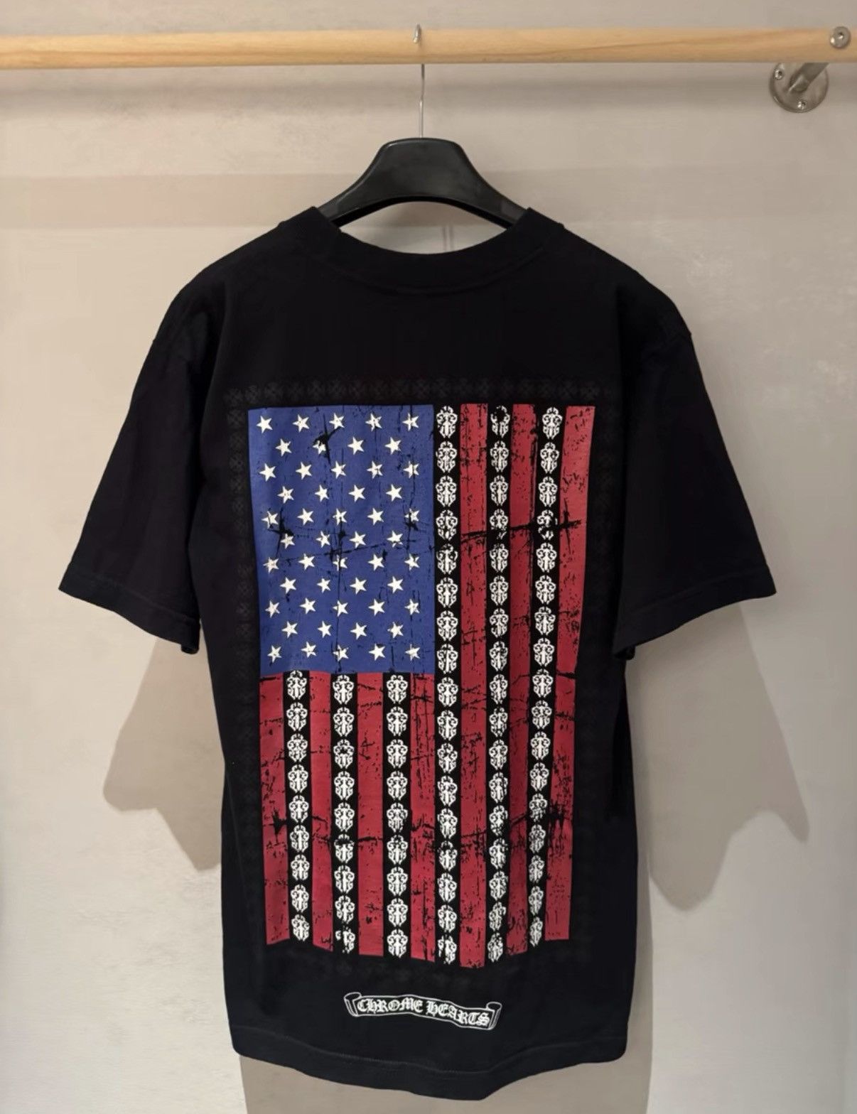 Chrome Hearts Chrome Hearts Black USA Flag Scroll Short Sleeve T