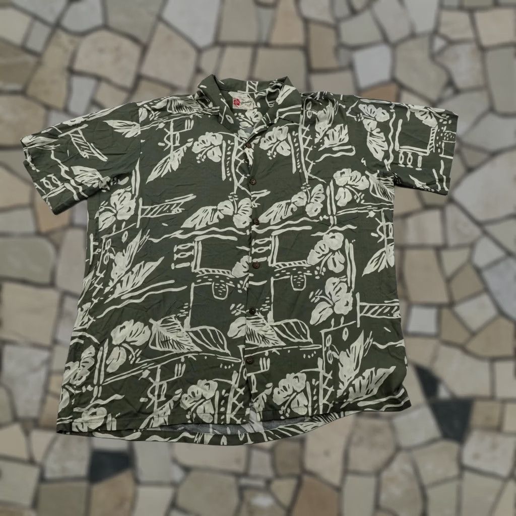 Hilo Hattie VINTAGE Hilo Hattie Shirt Mens 2XL Green Floral Hawaiian Aloha Tribal Button Up Rayon Size US XXL / EU 58 / 5 - 1 Thumbnail