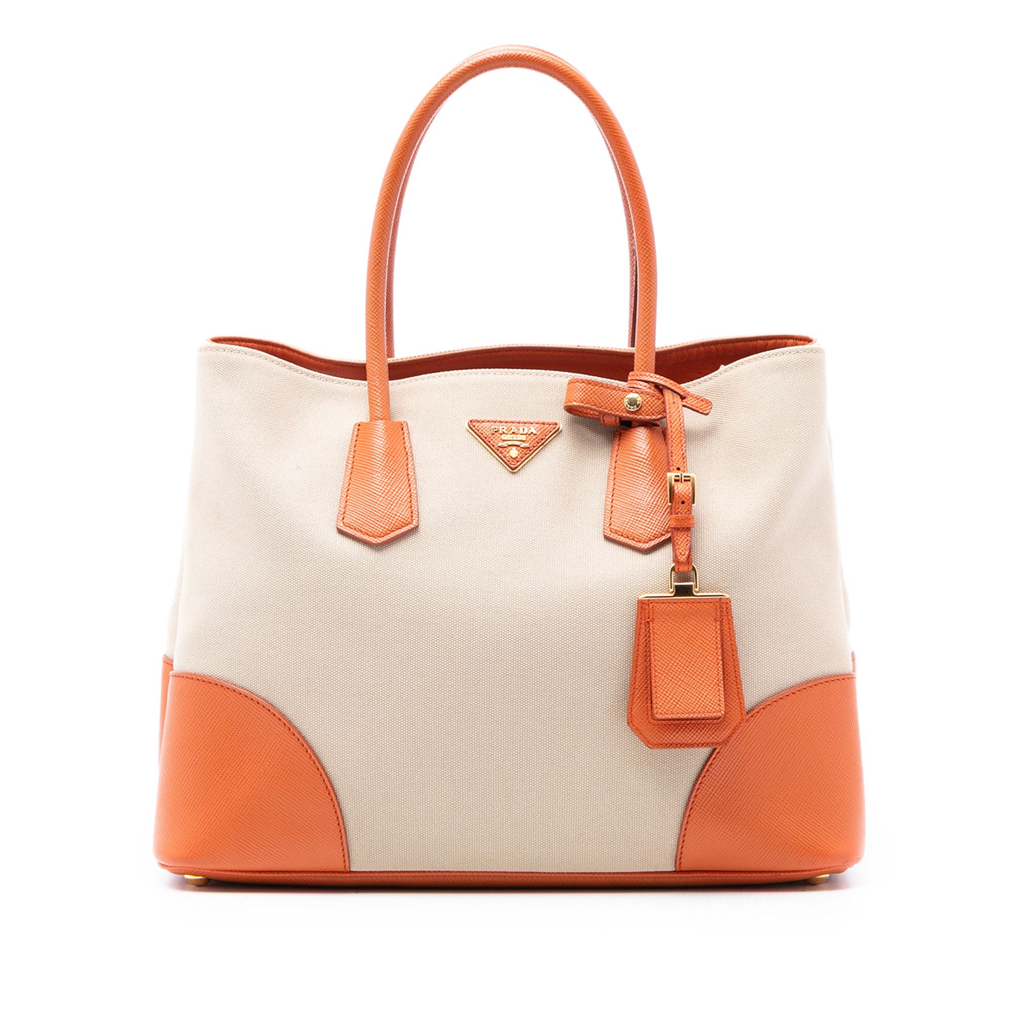 Prada Large Saffiano Trimmed Canapa Double Satchel
