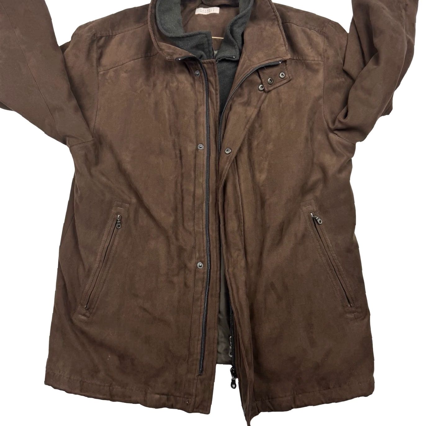 Vintage Barneys New York Men's Zip/Snap High Collar Jacket Brown XL Bomber Jacket Coat, Polyester, Regular, Brown, Men, Coat, Zip/Snap, Vintage No, Size XL Size US L / EU 52-54 / 3 - 3 Thumbnail