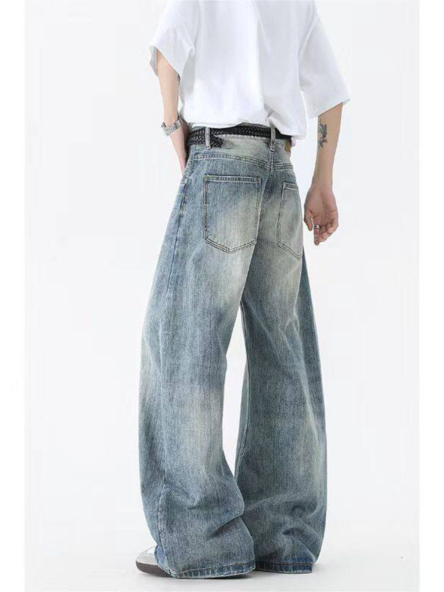 Japanese Brand Men's American-Style Washed Slub Denim Curved-Leg Jeans Size US 32 / EU 48 - 4 Thumbnail