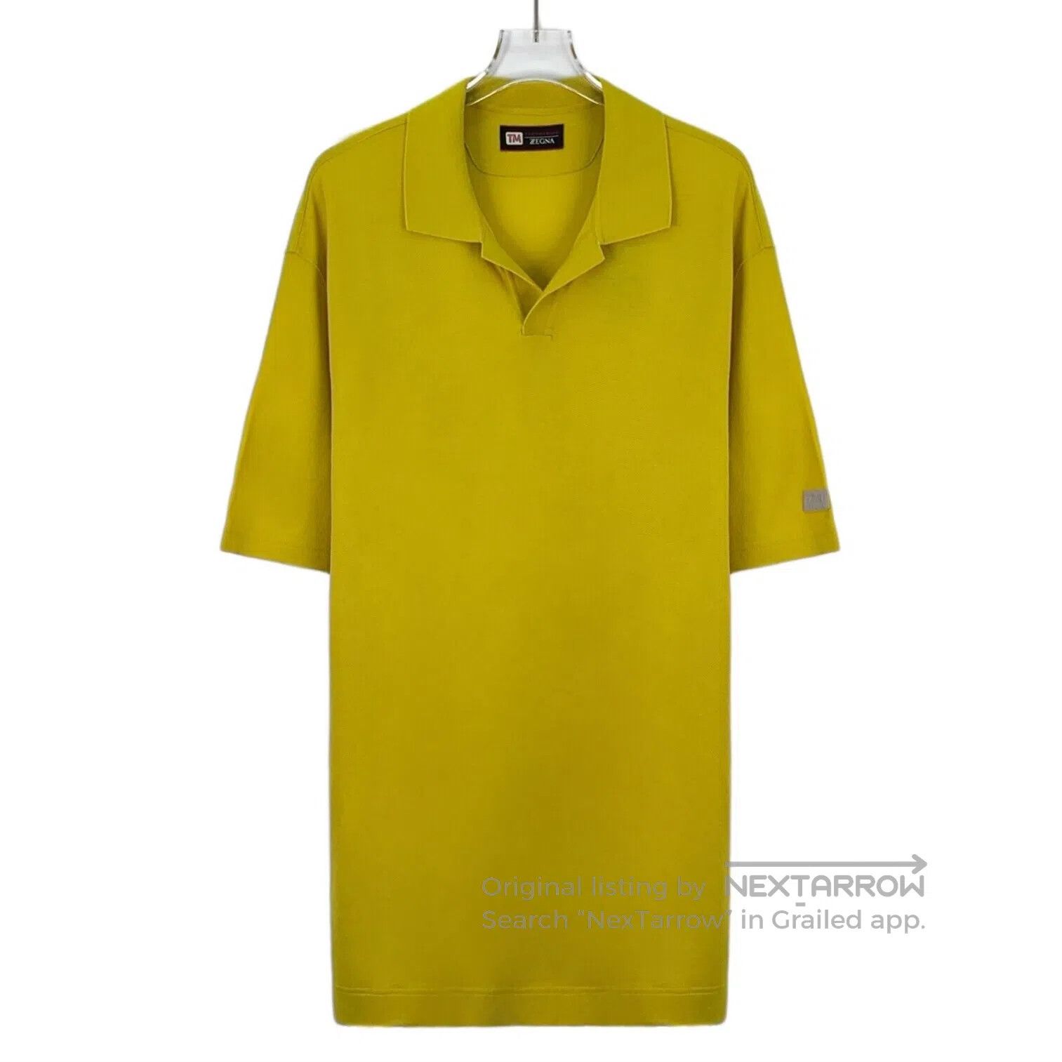Ermenegildo Zegna Zegna Yellow Logo Patch Wool Collar Short Sleeve T-Shirt| Size US XL / EU 56 / 4 - 1 Thumbnail