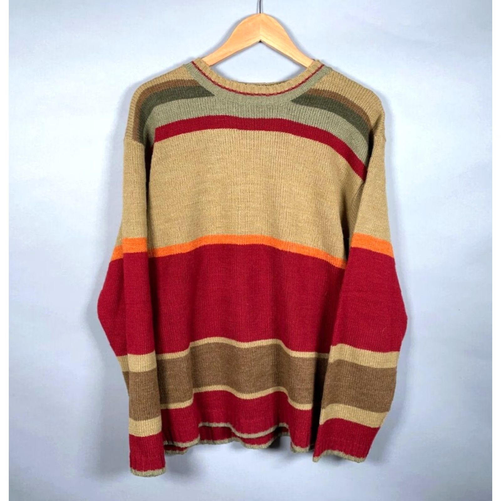 Vintage VINTAGE Y2K Striped Sweater Adult XL Beige Red Chunky-Knit Crewneck Hipster Mens Size US XL / EU 56 / 4 - 3 Thumbnail