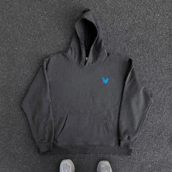 VIBE Vintage Street Hip Hop Blue Wing Print Hooded Sweatshirt Size US L / EU 52-54 / 3 - 4 Thumbnail