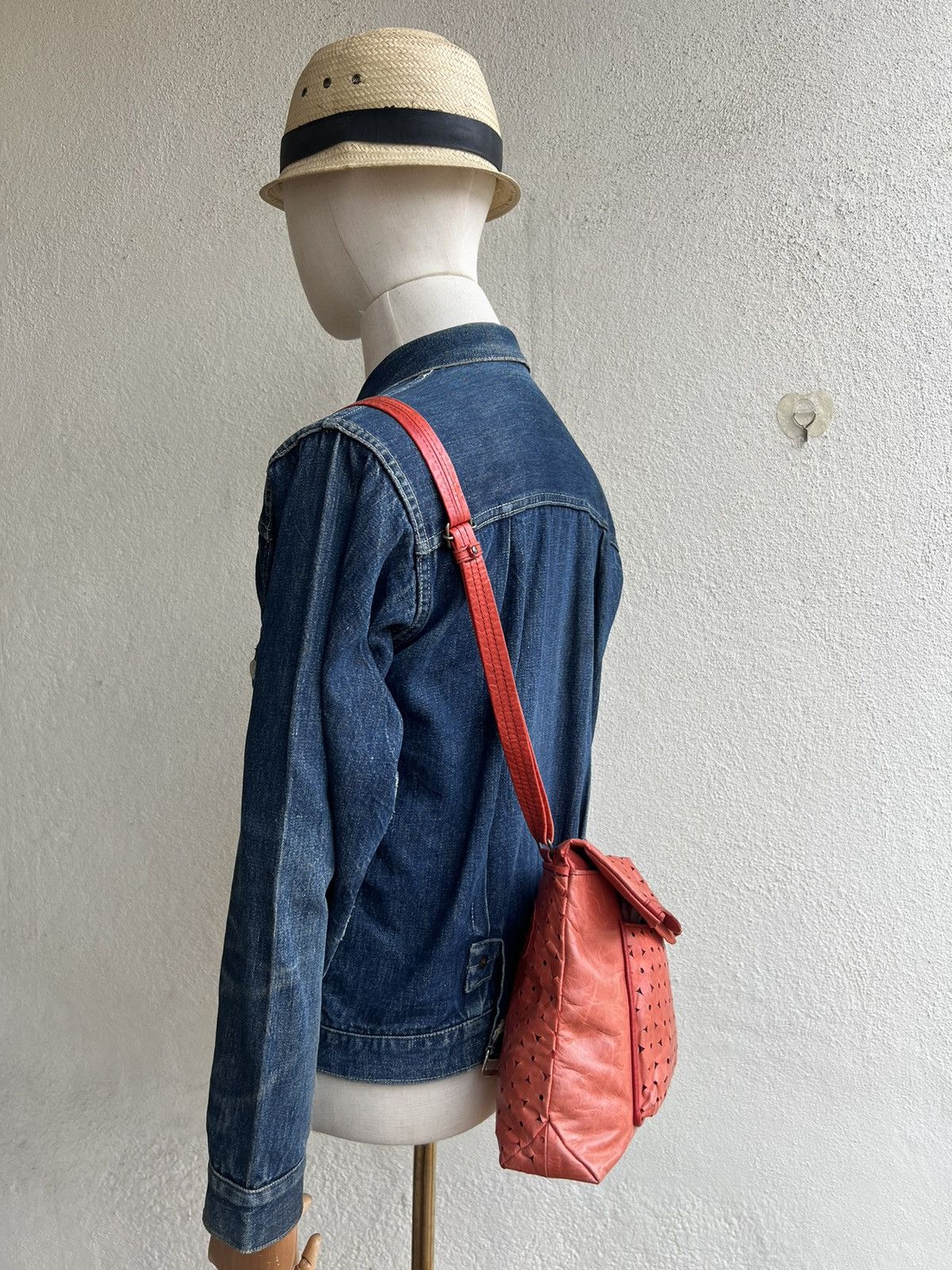 Leather VTG Produced by KOU Japan Fade Patina Punched Leather Bag Size ONE SIZE - 5 Thumbnail