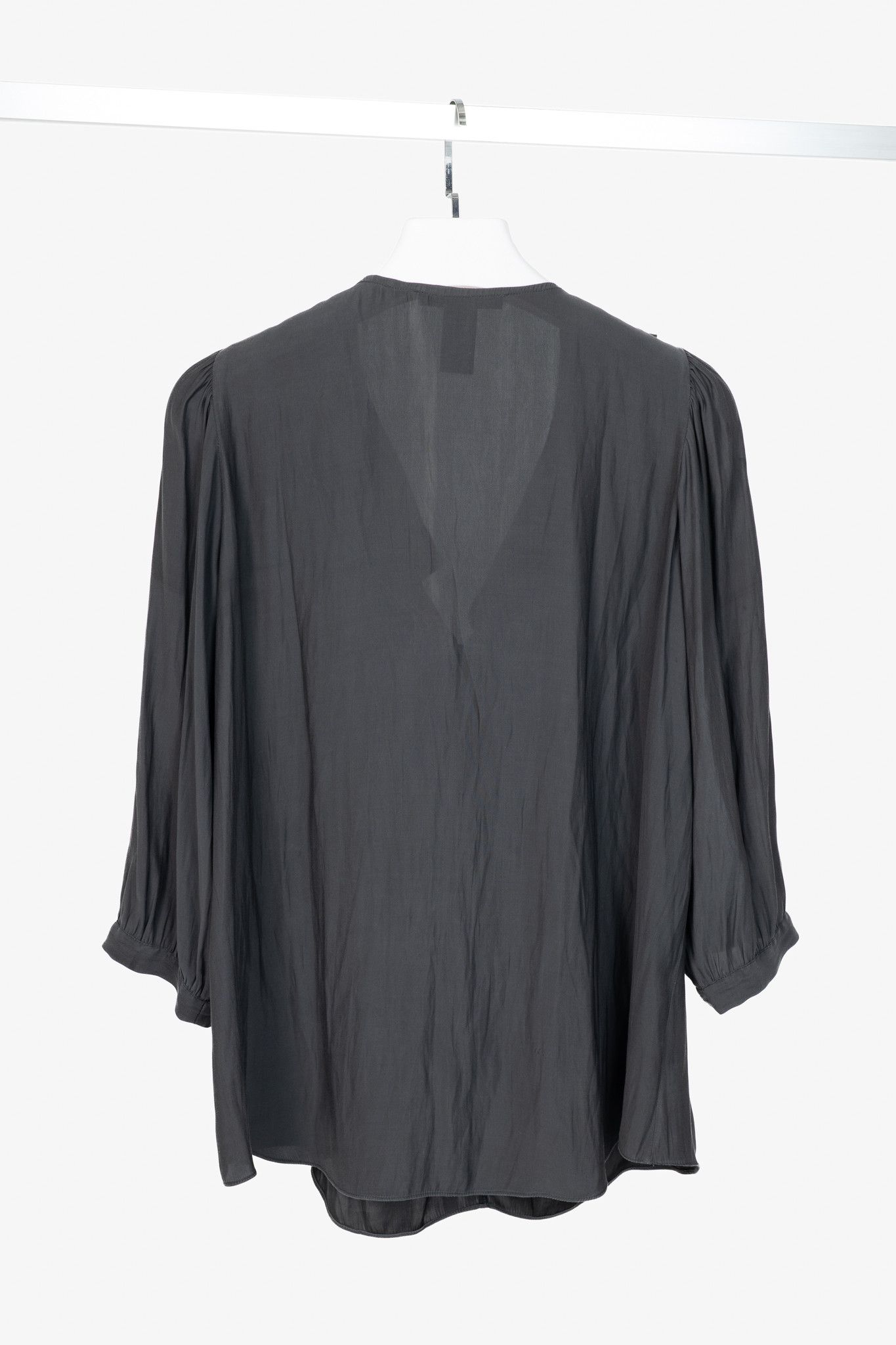 SMYTHE Smythe Carbon Matte-Satin Over-The-Head Ruffle Blouse Size L / US 10 / IT 46 - 2 Thumbnail