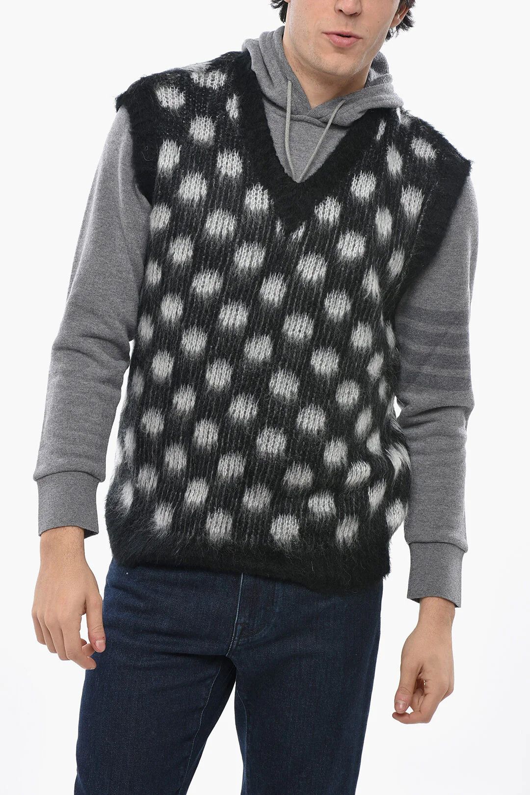 og1mm0326 Mohair-Blend Polka-Dot Sweater in Black/White