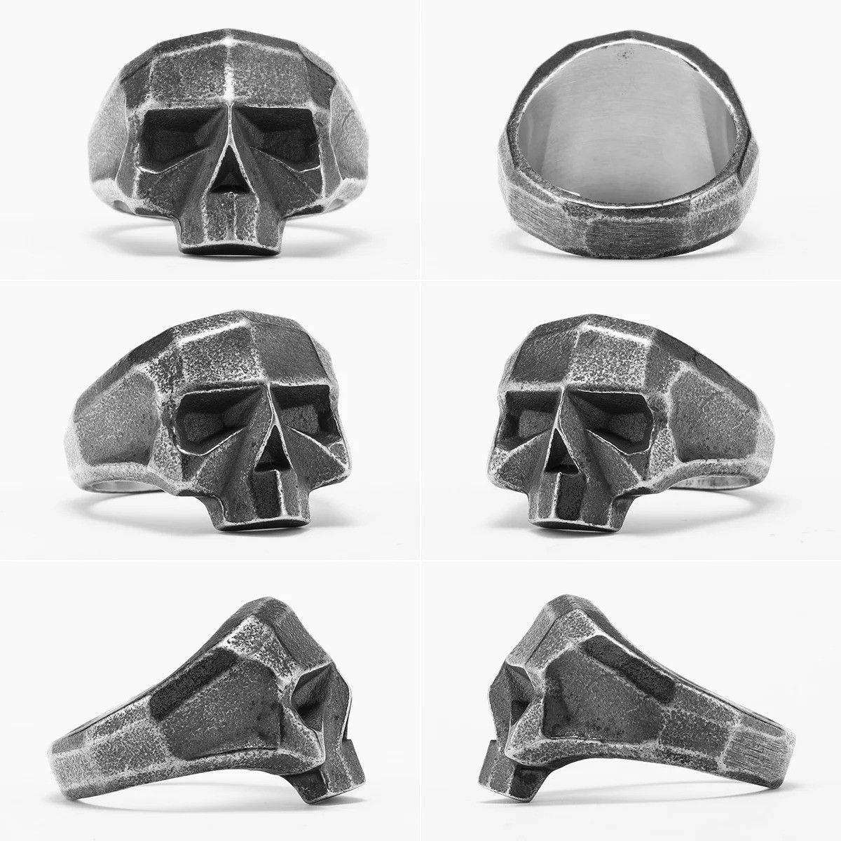Vintage Retro Geometric Cut Skull Men Ring Size ONE SIZE - 4 Thumbnail