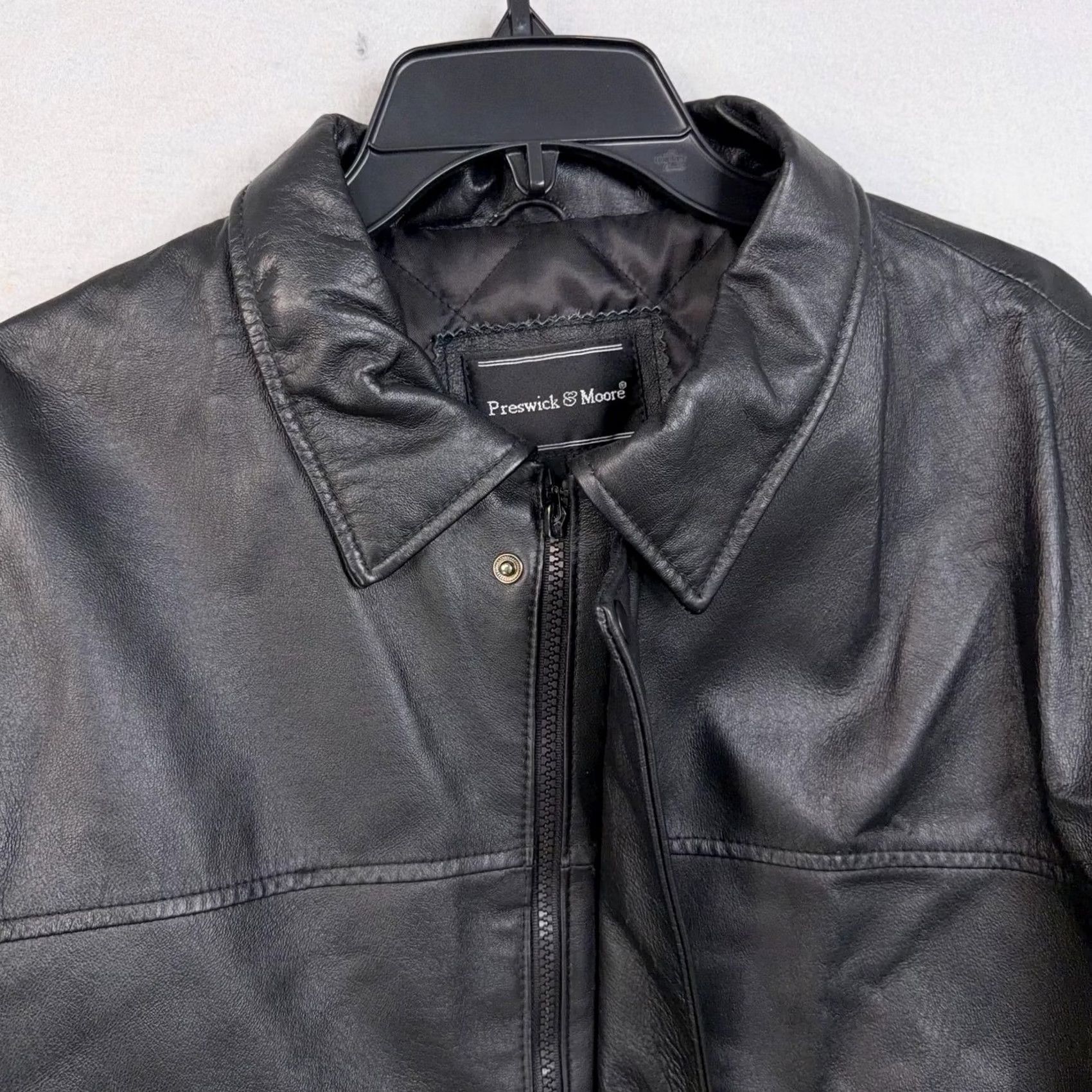 Vintage Preswick & Moore Jacket Mens Large Black Leather Quilted Zip Pockets Insulated Size US L / EU 52-54 / 3 - 2 Thumbnail