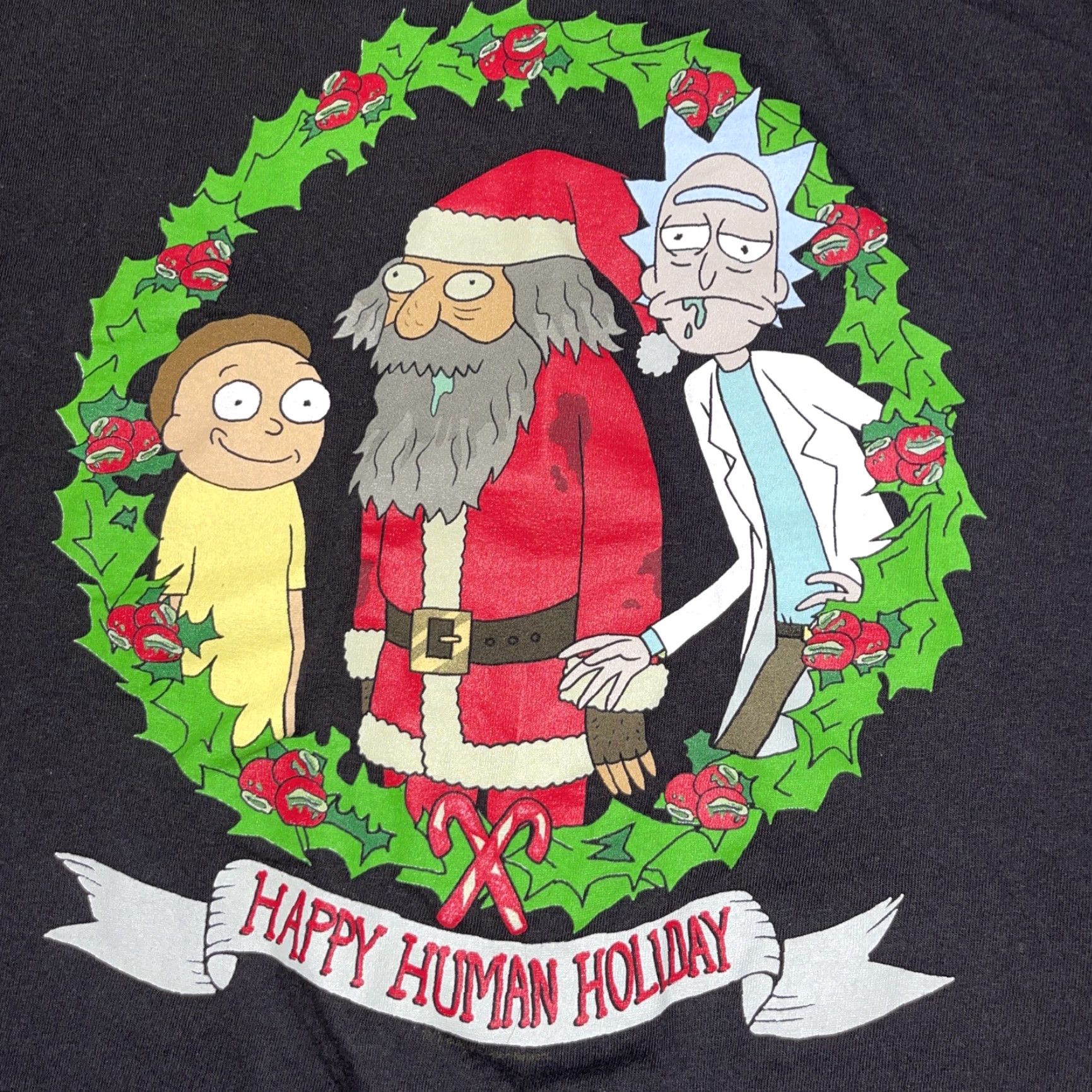 Vintage Rick & Morty T-Shirt Black Mens L Christmas Happy Human Day Cartoon Network Graphic Short Sleeve Crew Neck Size US L / EU 52-54 / 3 - 2 Thumbnail