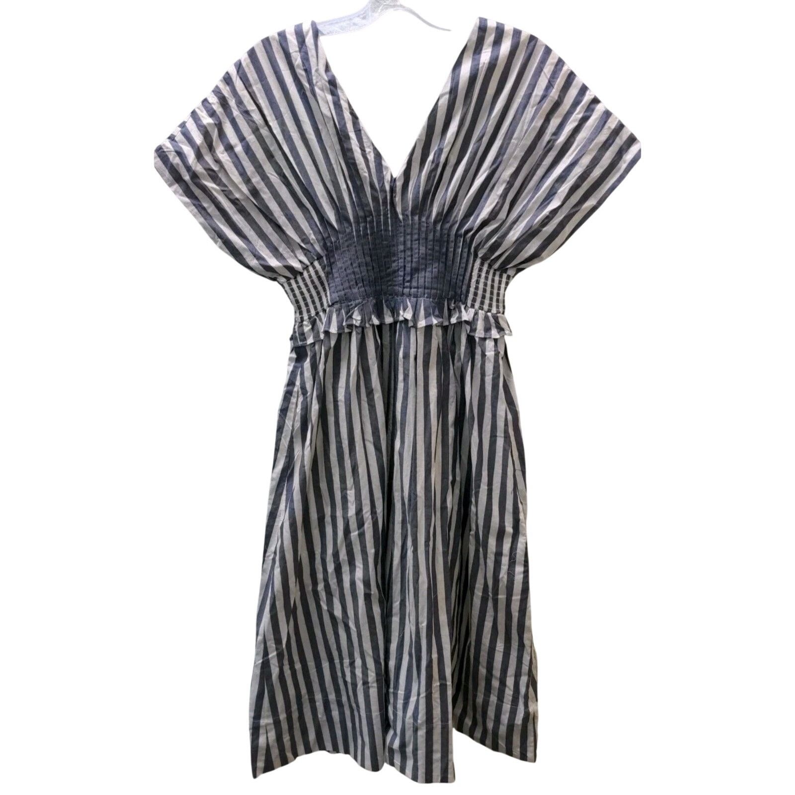 Anthropologie New V-Neck Zip-Front Midi Dress $180 X-SMALL Blue Stripe Size XS / US 0-2 / IT 36-38 - 7 Thumbnail