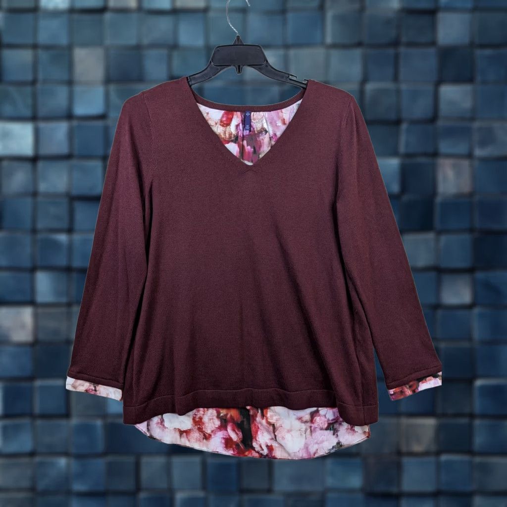 NYDJ NYDJ women's dark red V-Neck long sleeve pullover Sweater Size M Size M / US 6-8 / IT 42-44 - 1 Thumbnail