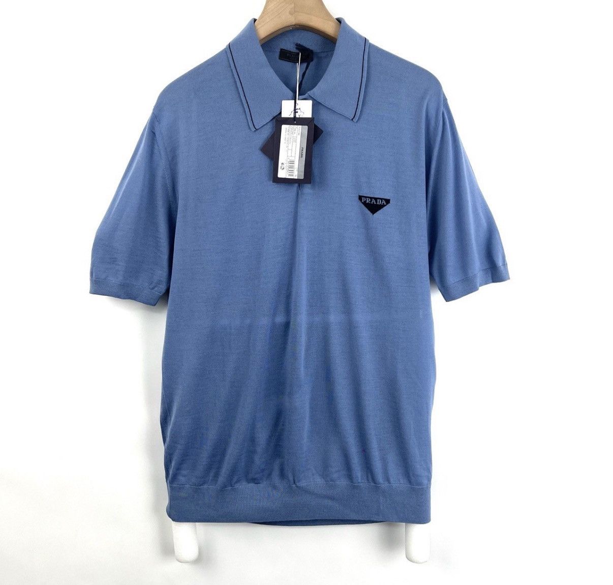 Prada Prada/Blue Polo Knit Short Sleeve with Triangle Logo K12 Size US L / EU 52-54 / 3 - 1 Thumbnail