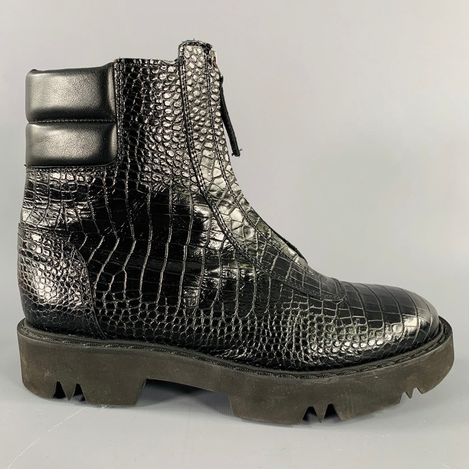 Aquatalia AQUATALIA Size 11 Black Leather Croc Embossed Zip Up Boots Size US 11 / IT 41 - 2 Thumbnail