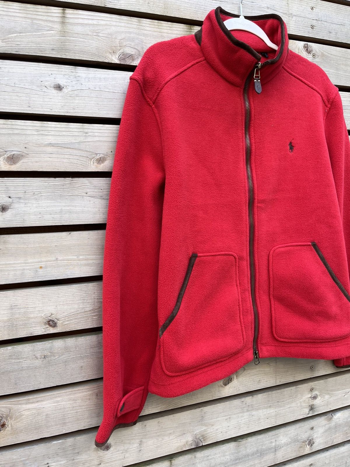 Polo Ralph Lauren × Ralph Lauren × Vintage Polo Ralph Lauren Fleece Jacket Full Zip Leather Trim Size US L / EU 52-54 / 3 - 3 Thumbnail