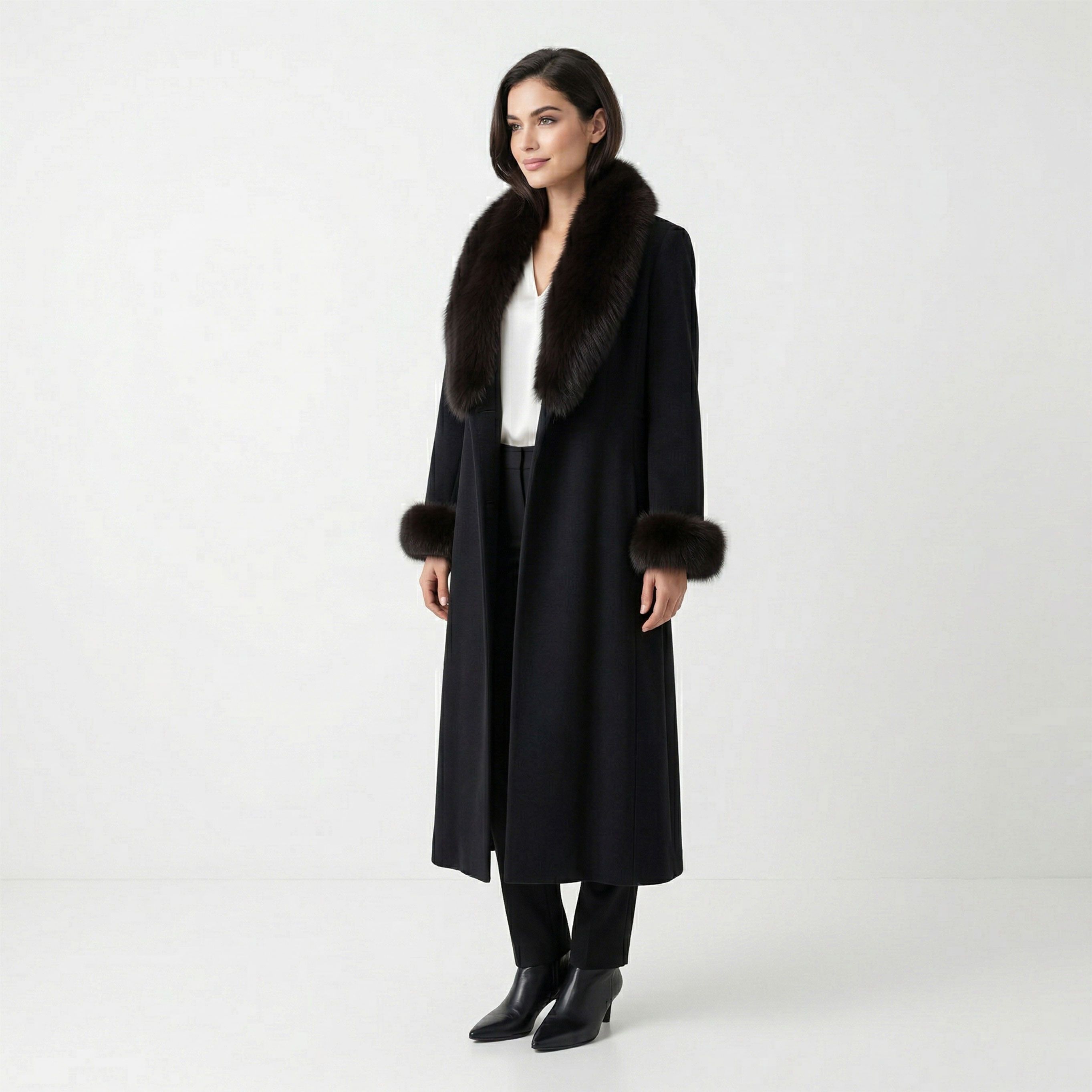 80s Marvin Richards Lambswool Maxi Coat Fox Fur Collar 14 display picture 1