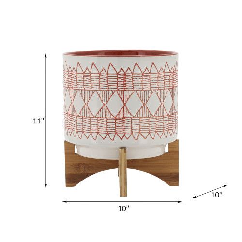 Designer × Homemade CERAMIC 10" AZTEC PLANTER ON WOODEN STAND, ORANGE Size US L / EU 52-54 / 3 - 8 Thumbnail