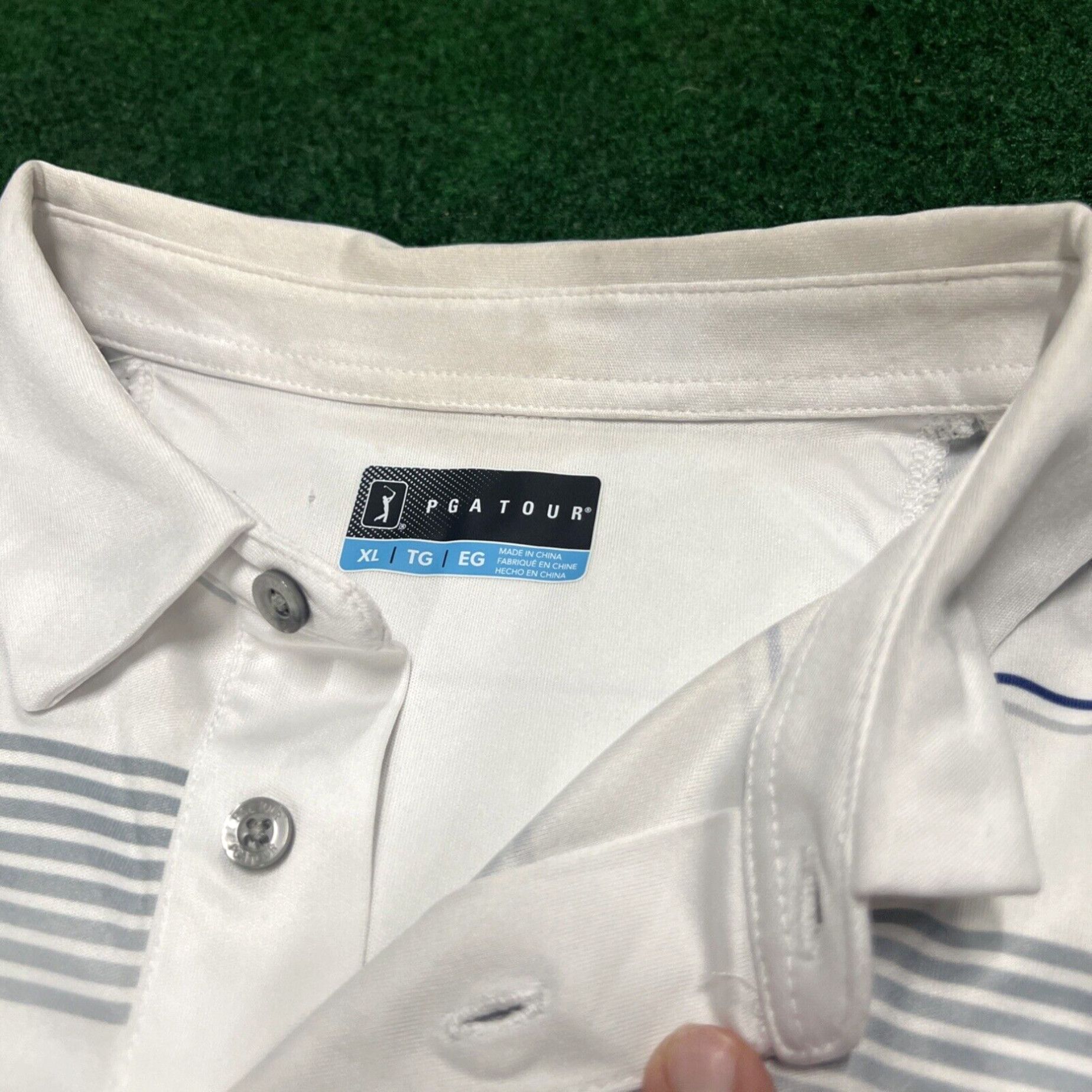 PGA Tour PGA Tour Polo Shirt Men XL White Blue Striped Pro Series Athletic Fit Golfing Size US XL / EU 56 / 4 - 4 Thumbnail