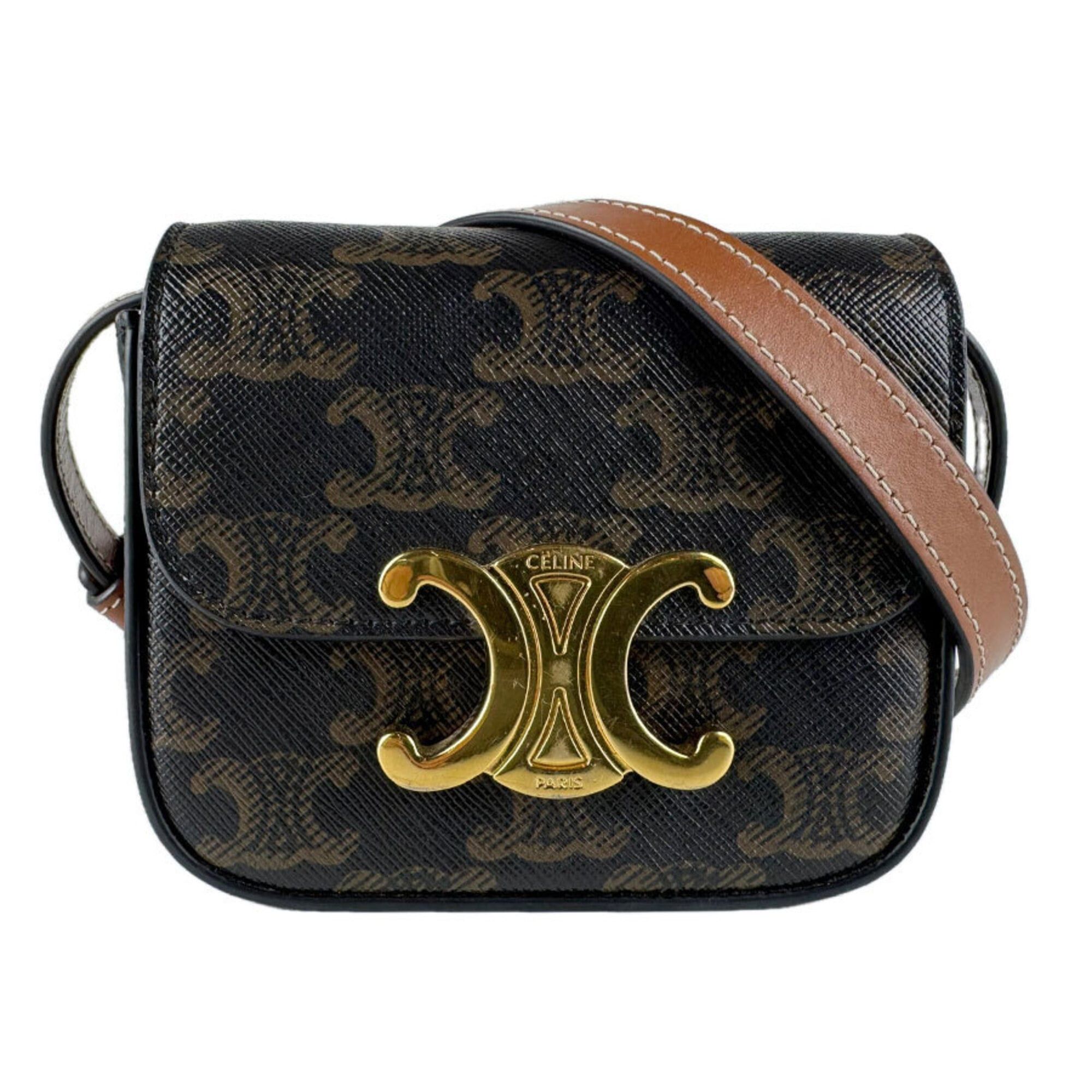 Celine Celine Triomphe Mini Claude Shoulder Bag, Coated Canvas, Brown, Women's, z9713 Size ONE SIZE - 1 Thumbnail