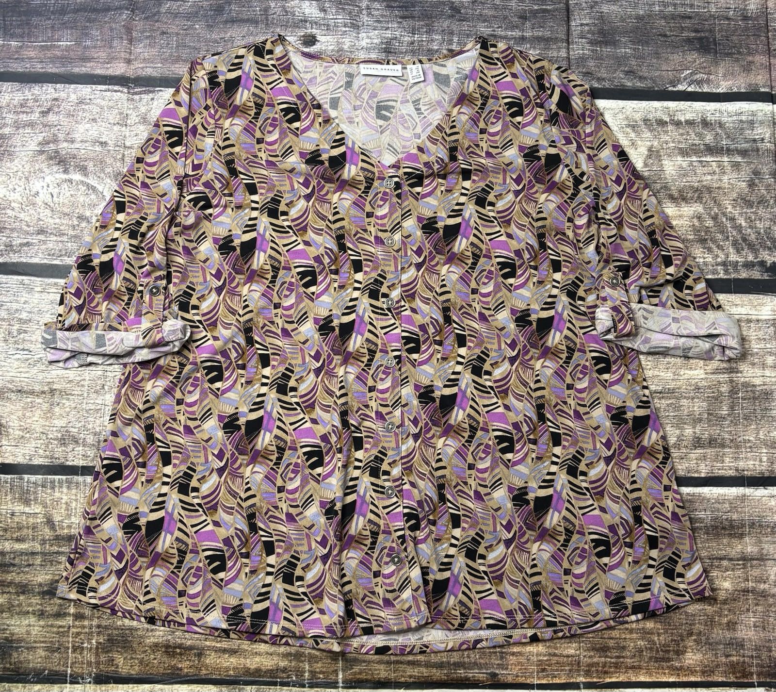 Other Susan Graver Top Womens XL Abstract Liquid Knit Button Tunic Size XL / US 12-14 / IT 48-50 - 1 Thumbnail