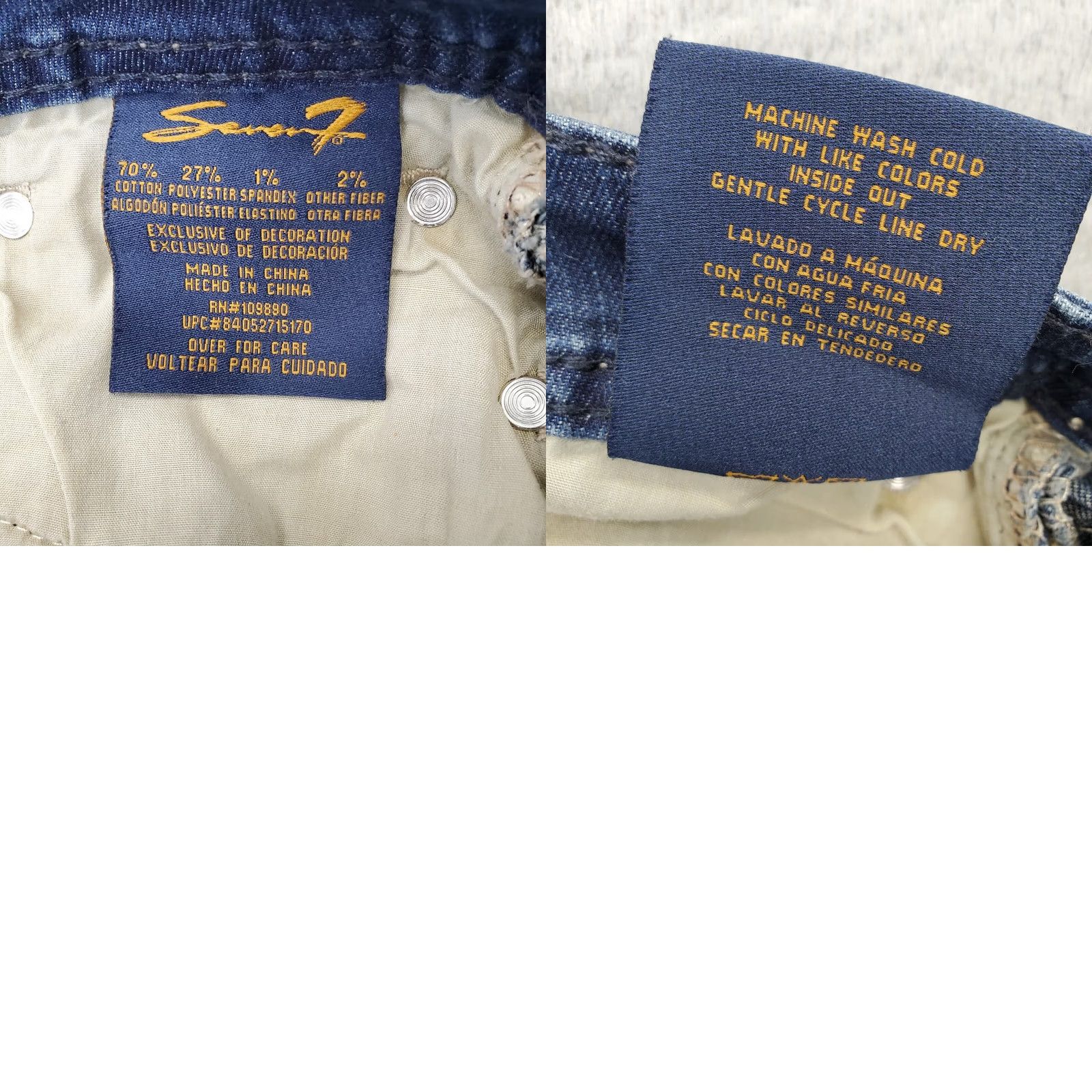 Vintage Seven7 Whiskered Shorts Womens 14 Blue Denim Cotton Arcuate Pocket Cuffed Hem Shirt Size 36" / US 14 / IT 50 - 8 Thumbnail