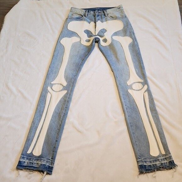 MNML Skeleton jeans mens size 40 Black Denim Stone Wash straight leg button  fly