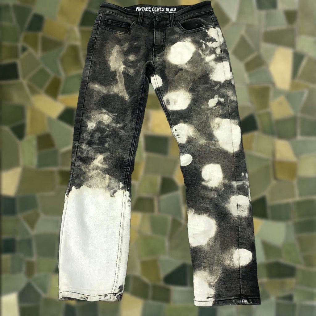 Denime VGB Vintage Genes Black Jeans Mens 30x27 Black Bleach Splatter Slim Fit Denim Size US 30 / EU 46 - 1 Thumbnail