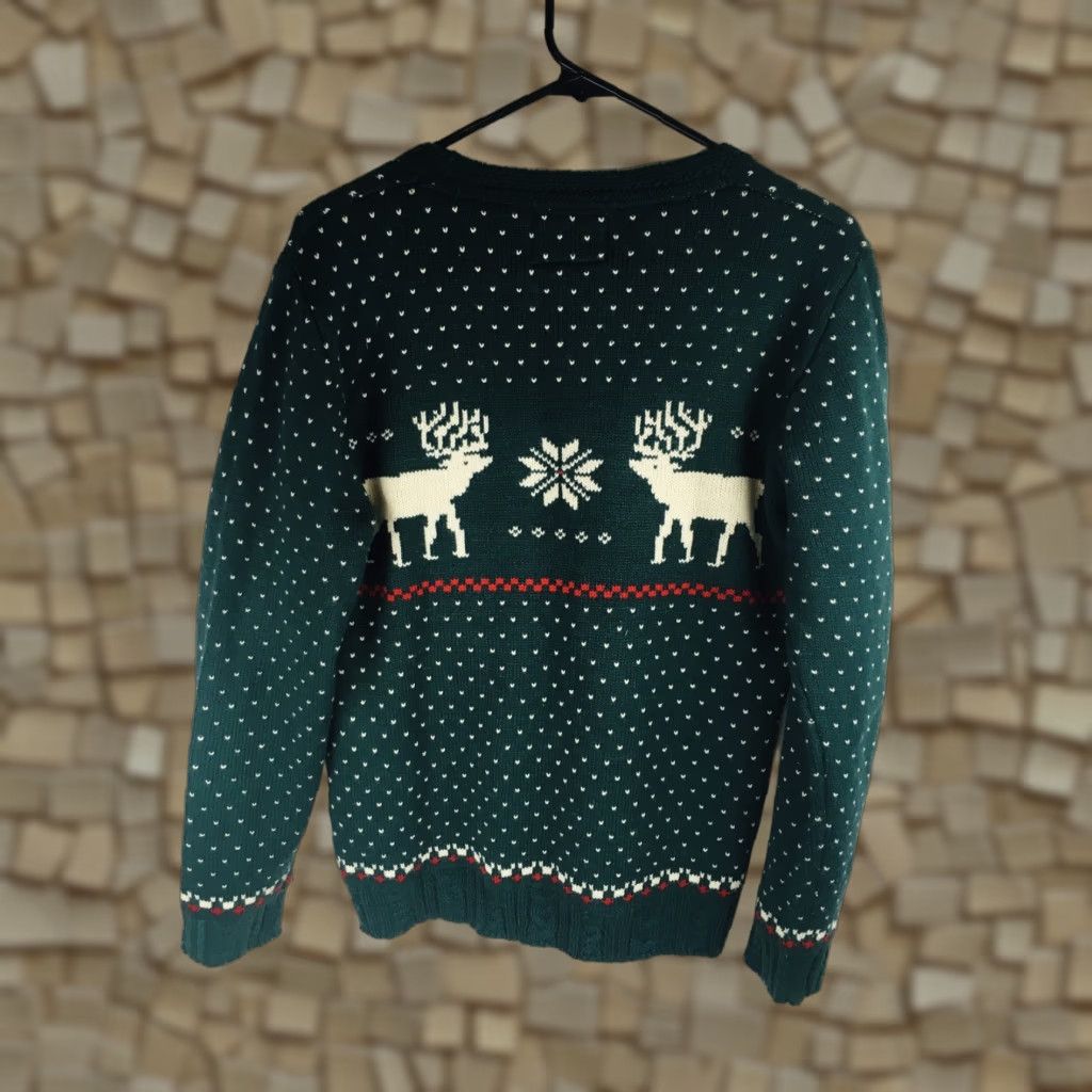 Vintage Merry Christmas V28 Green Sweater Shirt Womens L Pullover Reindeer Snowflake Crew Neck Christmas Winter Pattern Acrylic Dress up Size L / US 10 / IT 46 - 1 Thumbnail