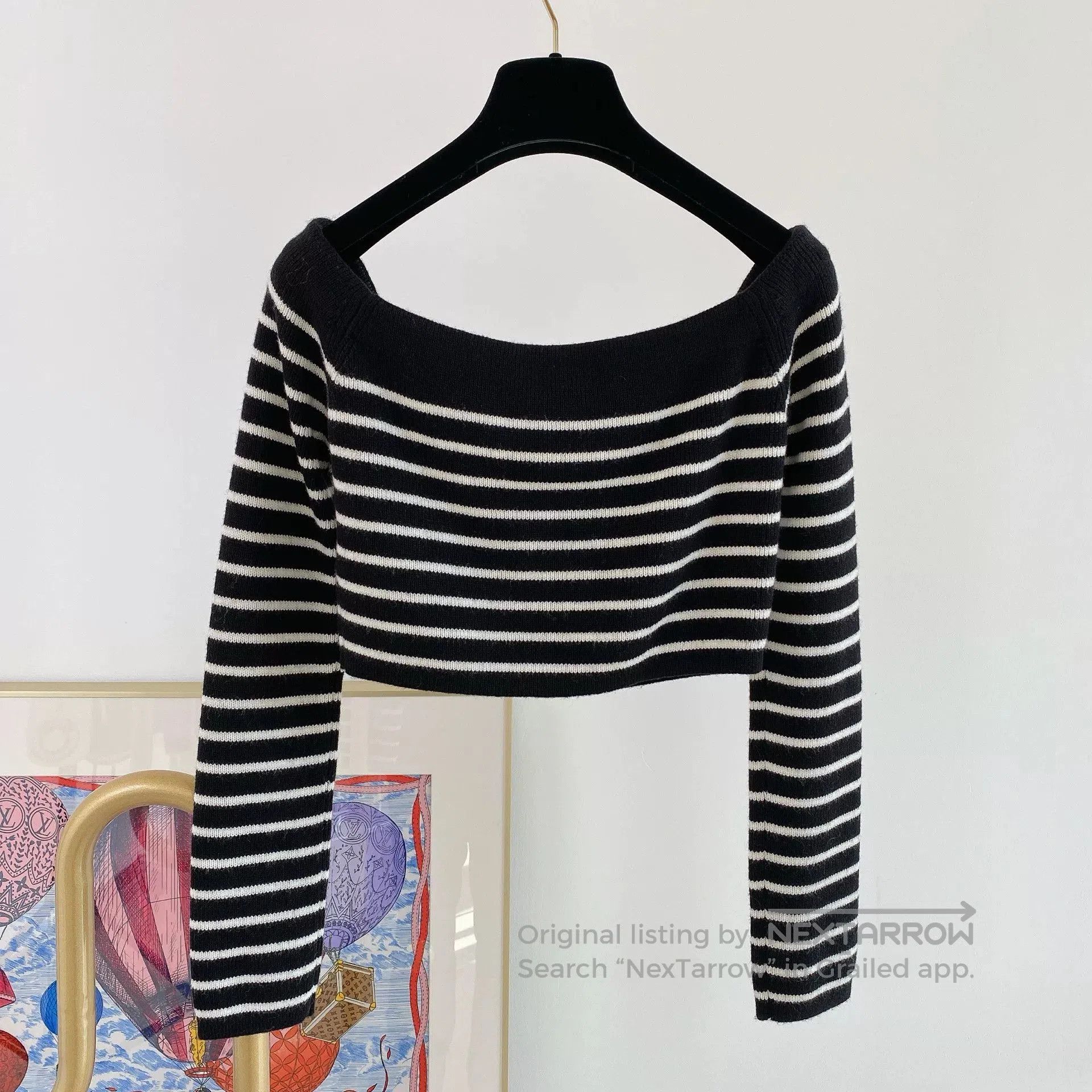 Saint Laurent Paris Saint Laurent Striped Off-Shoulder Crop Sweater. Size M / US 6-8 / IT 42-44 - 2 Thumbnail