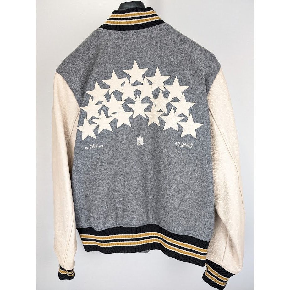 Amiri o1rshd1 Oversized Stars Varsity Jacket in Gray Size US XL / EU 56 / 4 - 11 Thumbnail