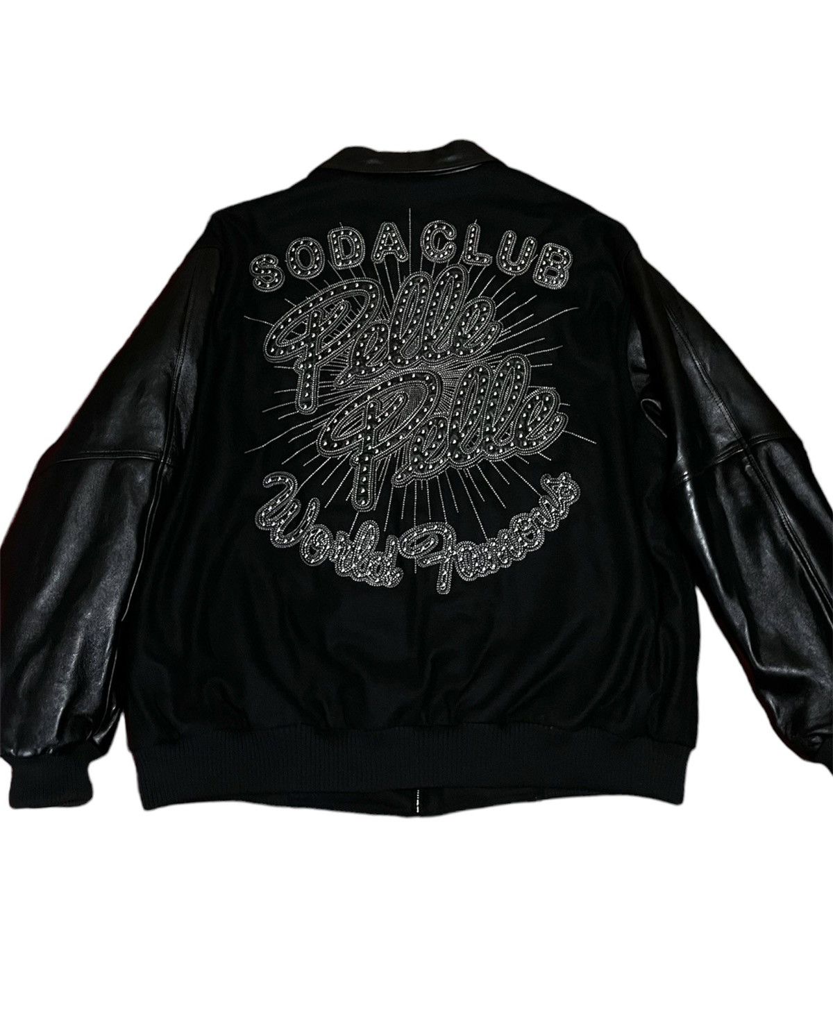 Image of Marc Buchanan x Pelle Pelle Soda Club Studded Leather Jacket Bomber Varsity in Black (Size 2XL)