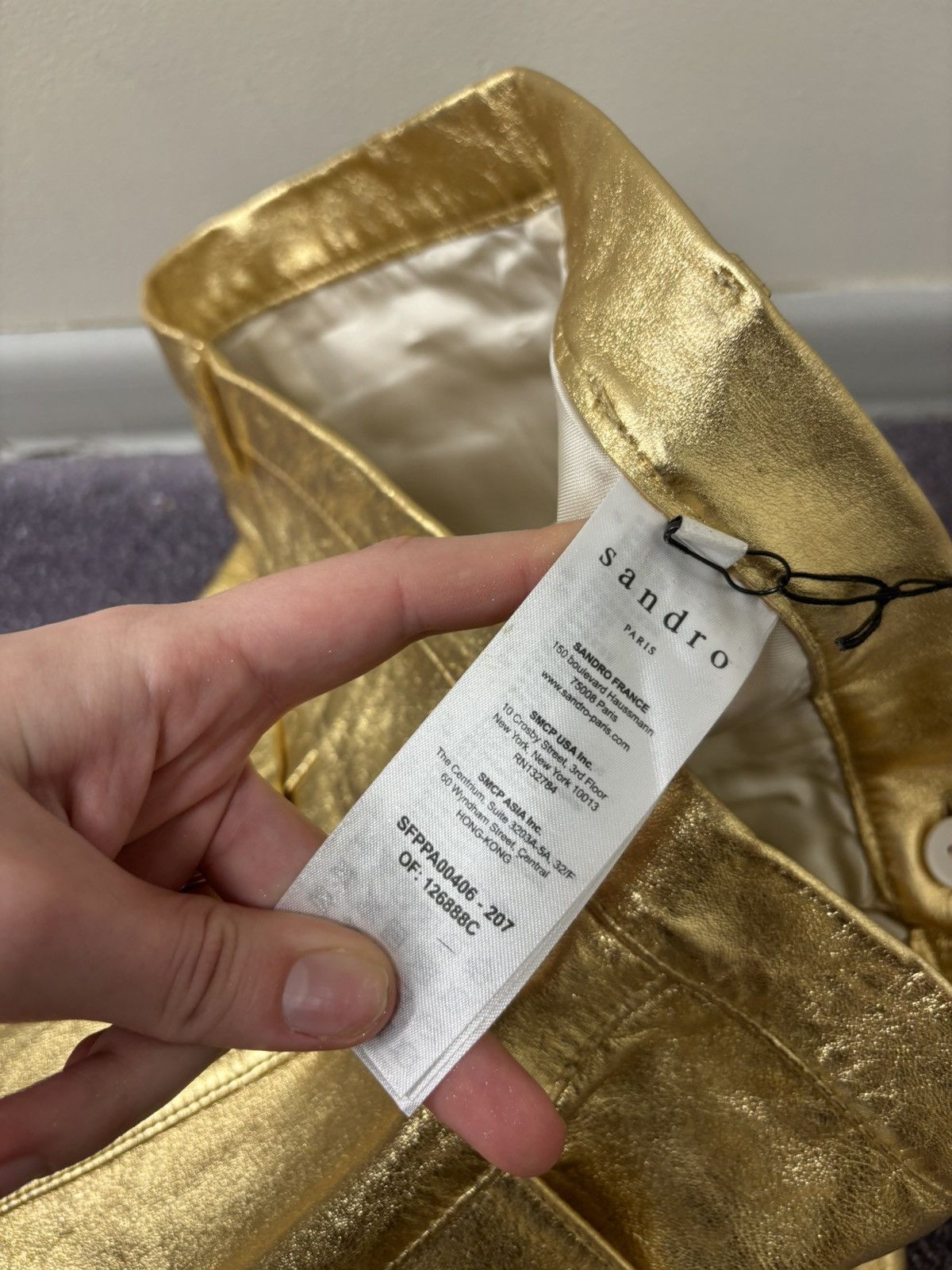 Sandro Sandro Paris NWT Women’s Metallic Gold Lamb Leather Pants Size 30" / US 8 / IT 44 - 16 Thumbnail