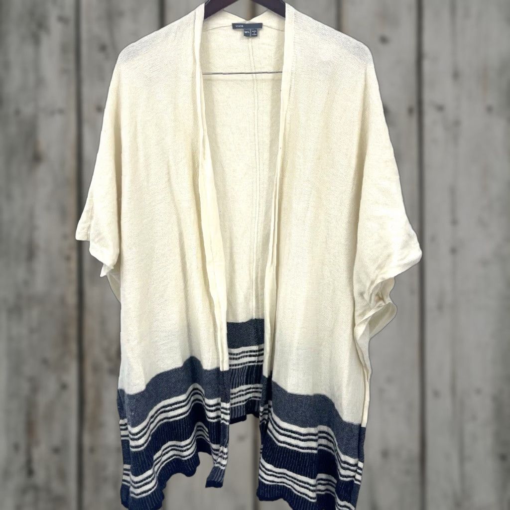 Vince Vince Wrap Womens L Cream Striped Open Front Cardigan Sweater READ Bohemian Designer Classic Vintage No Size L / US 10 / IT 46 - 1 Thumbnail