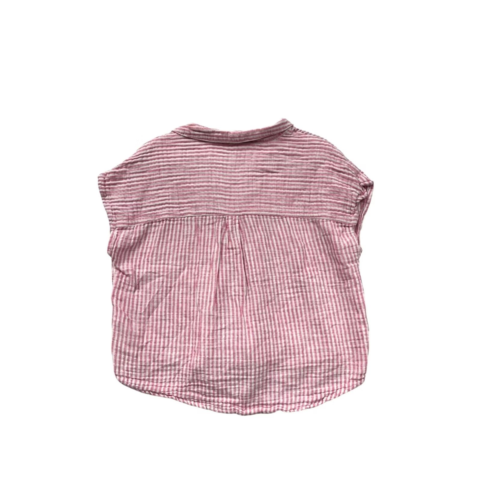 Pinko VINTAGE Beachlunchlounge Shirt Womens L Pink White Striped Button-Up Cotton Blouse 6063 Size L / US 10 / IT 46 - 2 Thumbnail
