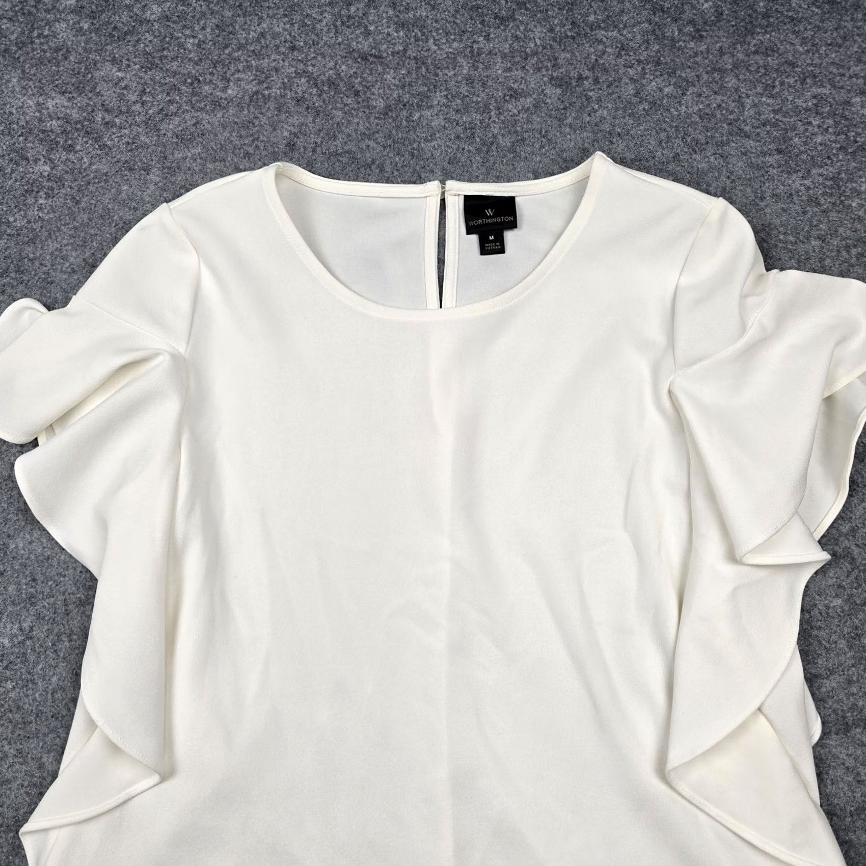Worthington Worthington Blouse Womens M White Ruffle Flutter Sleeve Top Workwear Size M / US 6-8 / IT 42-44 - 2 Thumbnail