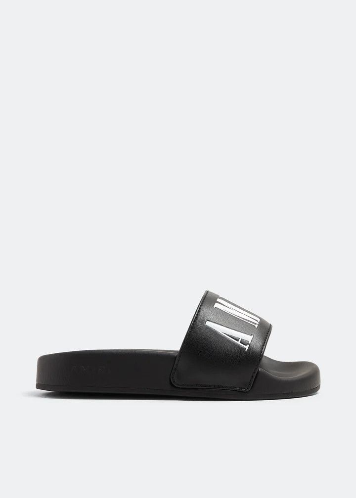 Amiri o1mle0426 Logo Pool Slides Slippers in Black Size US 13 / EU 46 - 1 Thumbnail