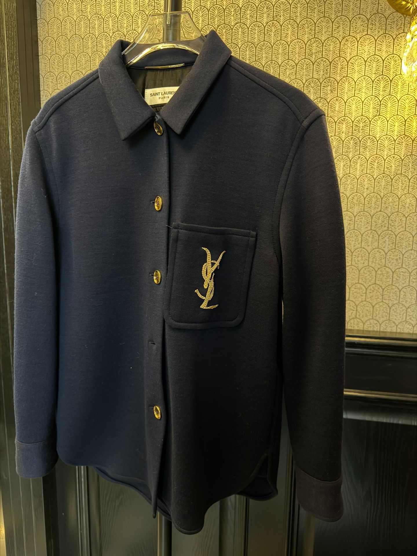 Saint Laurent Paris Saint Laurent Dark Blue Logo Shirt Jacket Size XXS / US 00 / IT 34 - 1 Thumbnail