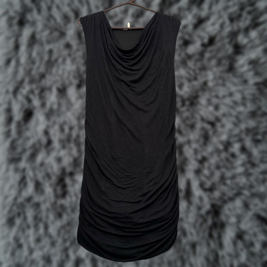 Vintage b.young Evening Wear Dress Sleeve Short Cowl Neck Pullover Knee Length Black M Ruched Stretch Sheath Party/Cocktail Vintage No Womens Size M / US 6-8 / IT 42-44 - 1 Thumbnail