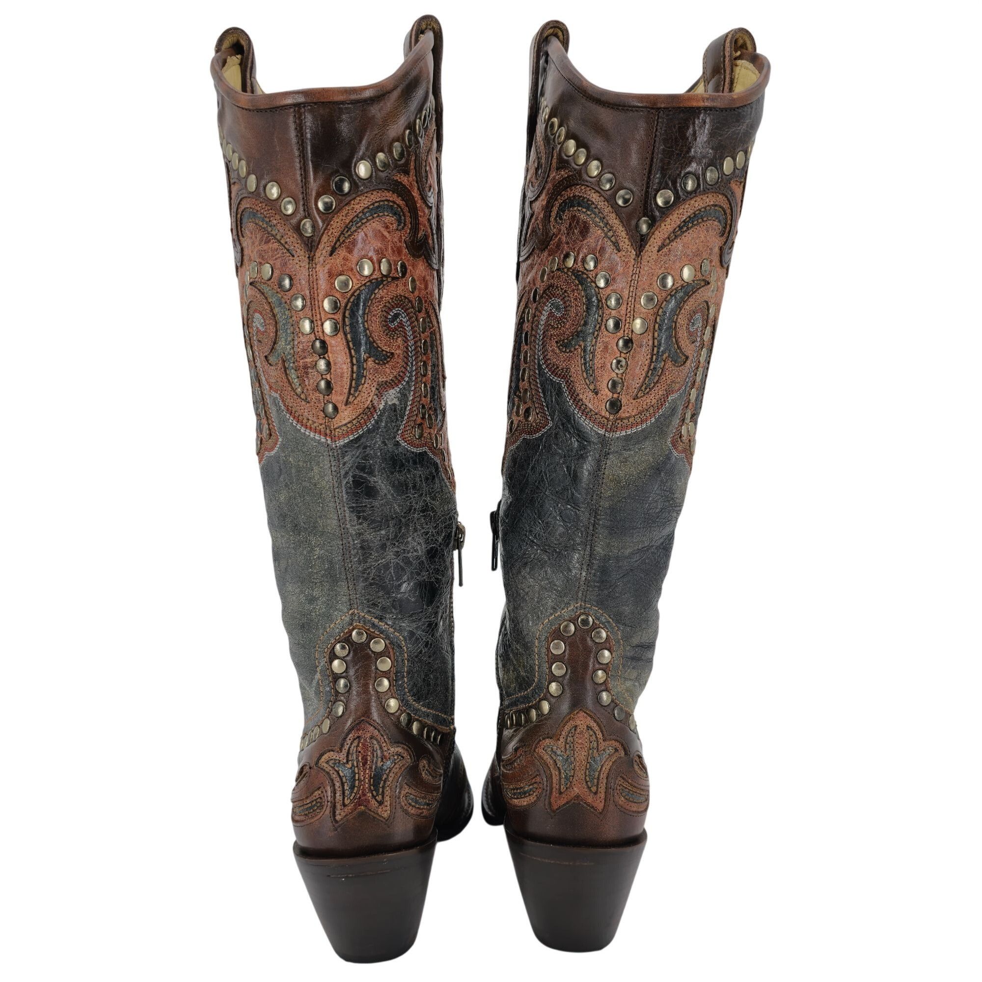 Corral Corral Cowgirl Women 6 Tall Brown Gray Studded Leather Boots Size US 6 / IT 36 - 3 Thumbnail