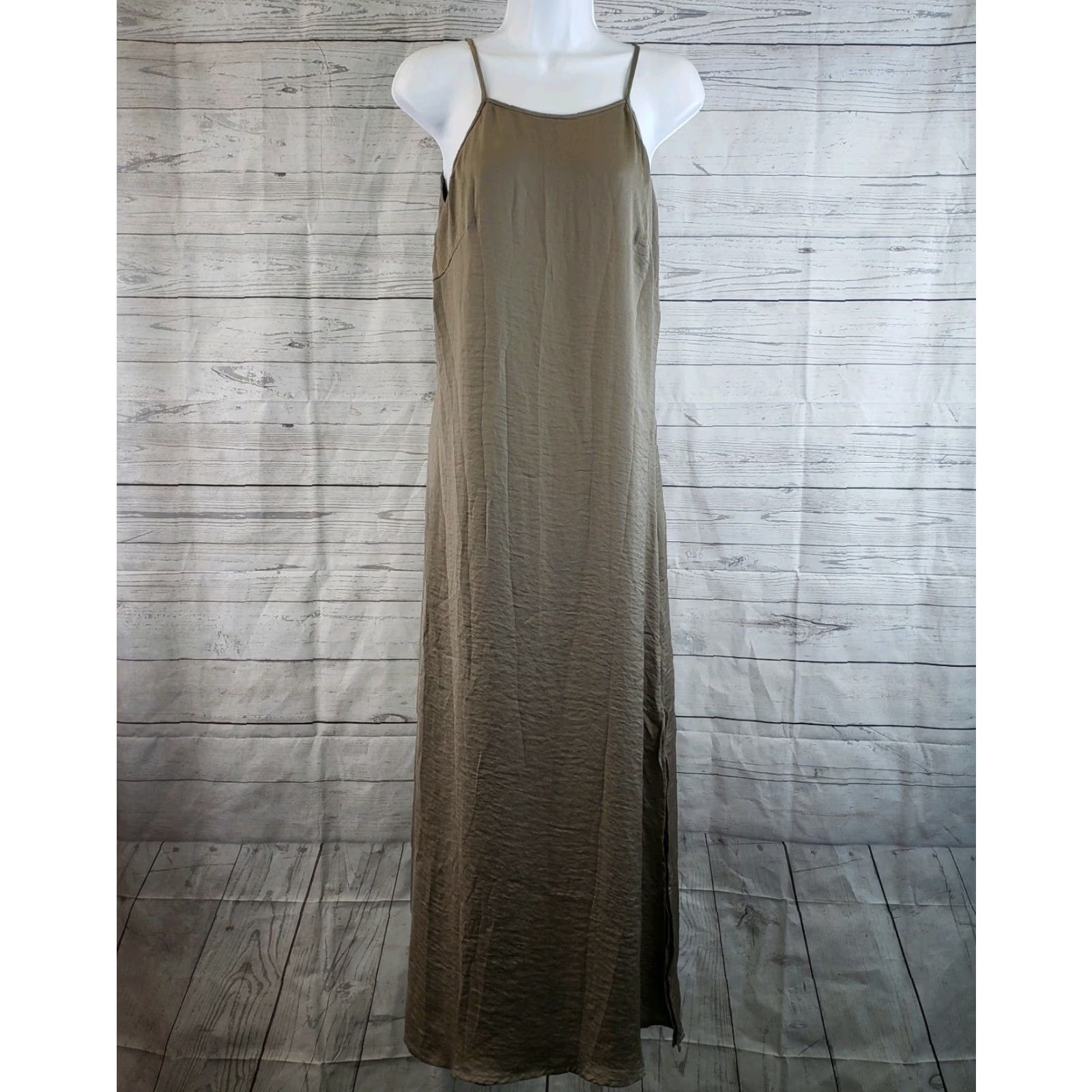 Vintage Achro Maxi Dress Women's Sz Medium Solid Taupe Sleeveless Lace Up Back Size M / US 6-8 / IT 42-44 - 2 Thumbnail