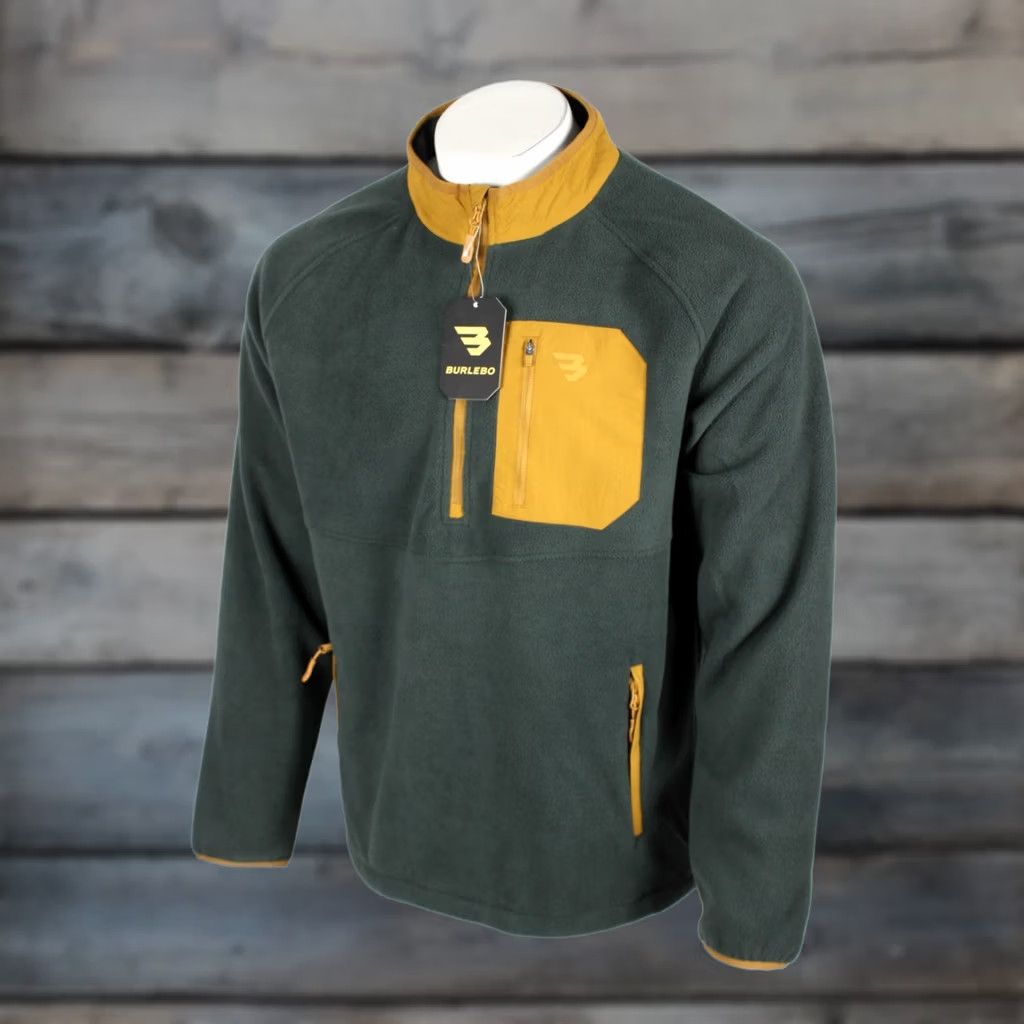 Vintage Burlebo Men's 1/2 Zip Micro Fleece Pullover L Dark Olive Solid Mock Neck Zip Pockets Sweatshirt Outdoor Size US L / EU 52-54 / 3 - 1 Thumbnail