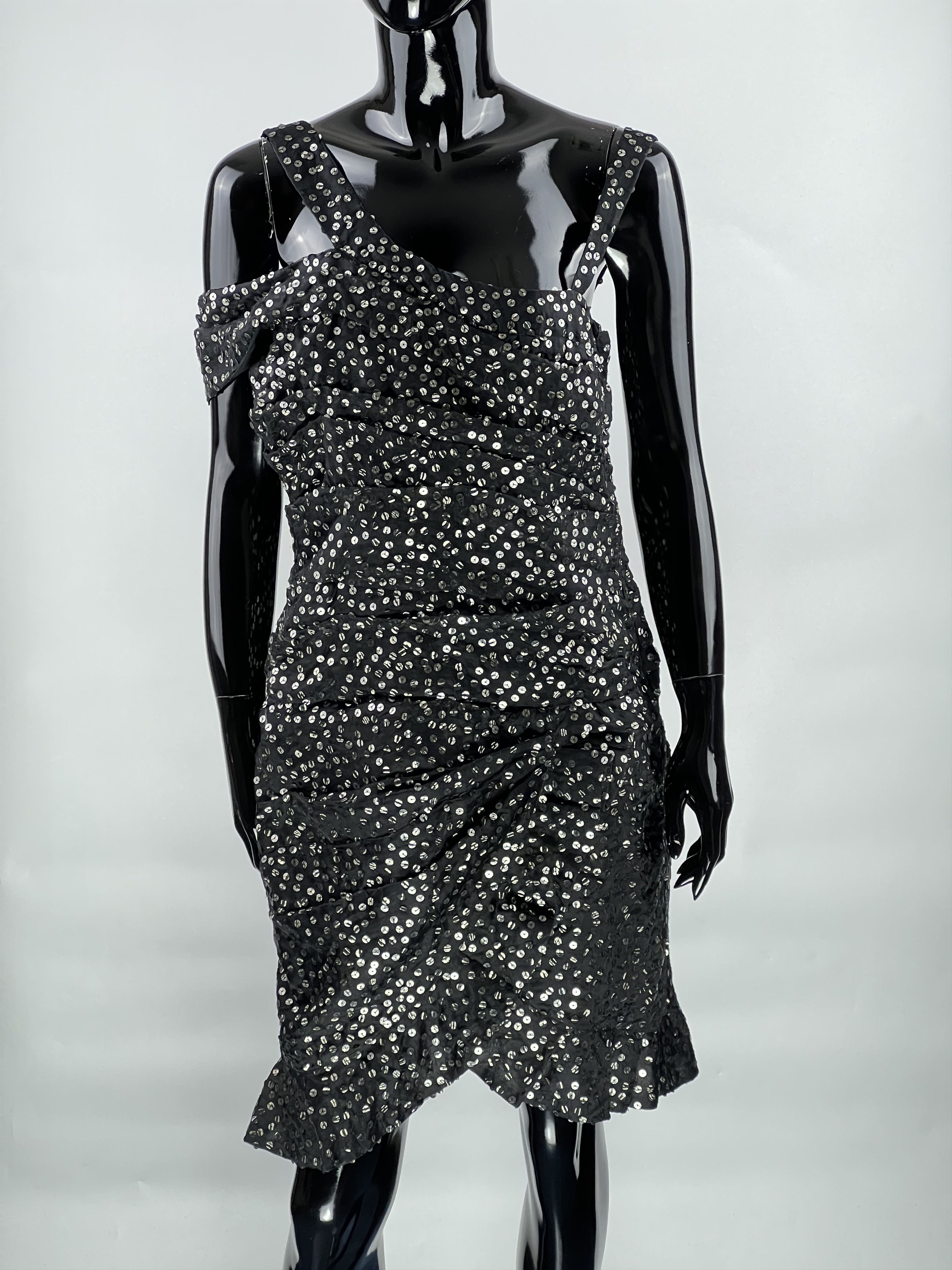 Isabel Marant Isabel Marant Asymmetrical Dress Black Sequined Silk Organza Size XL / US 12-14 / IT 48-50 - 1 Thumbnail