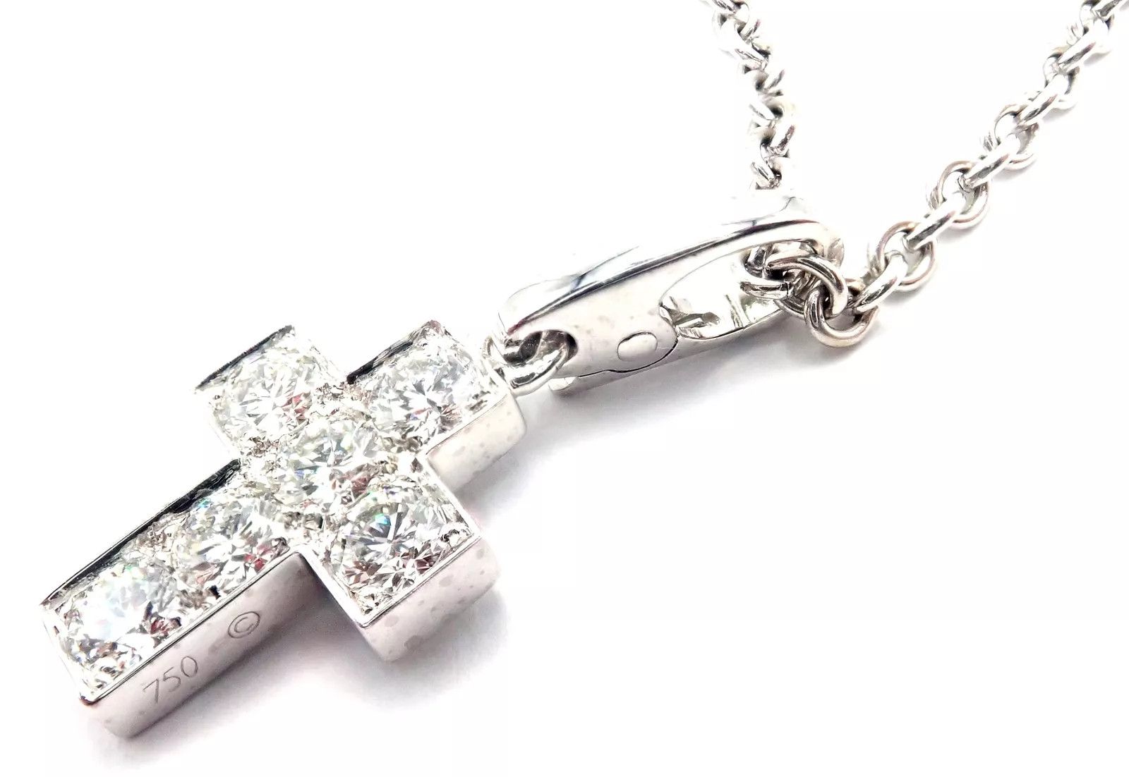 Cartier 18k White Gold Diamond Cross Pendant Chain Necklace Size ONE SIZE - 5 Thumbnail