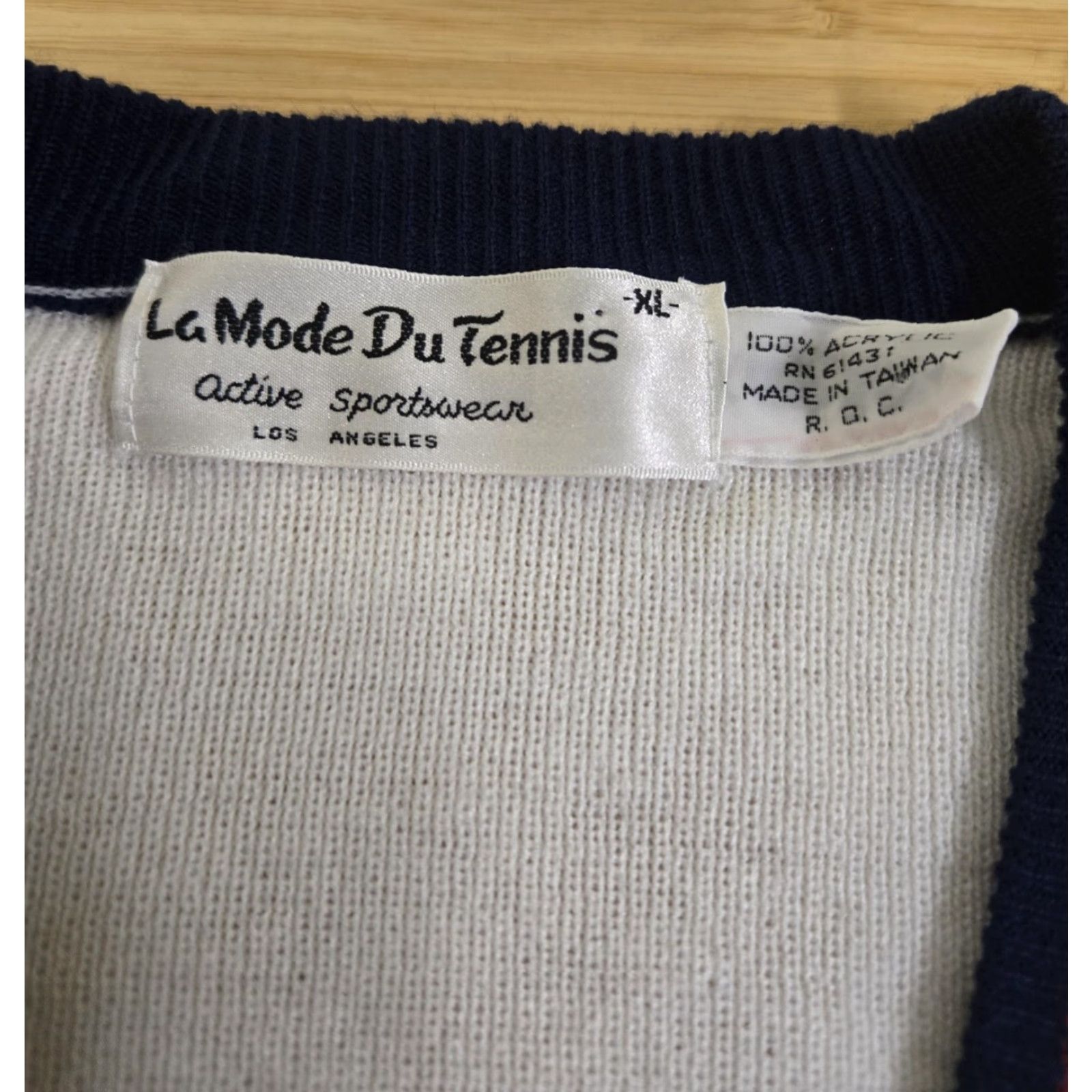 Vintage VINTAGE La Mode Du Tennis Sweater Mens XL White V Neck Tennis Graphic Retro 80s Size US XL / EU 56 / 4 - 5 Thumbnail