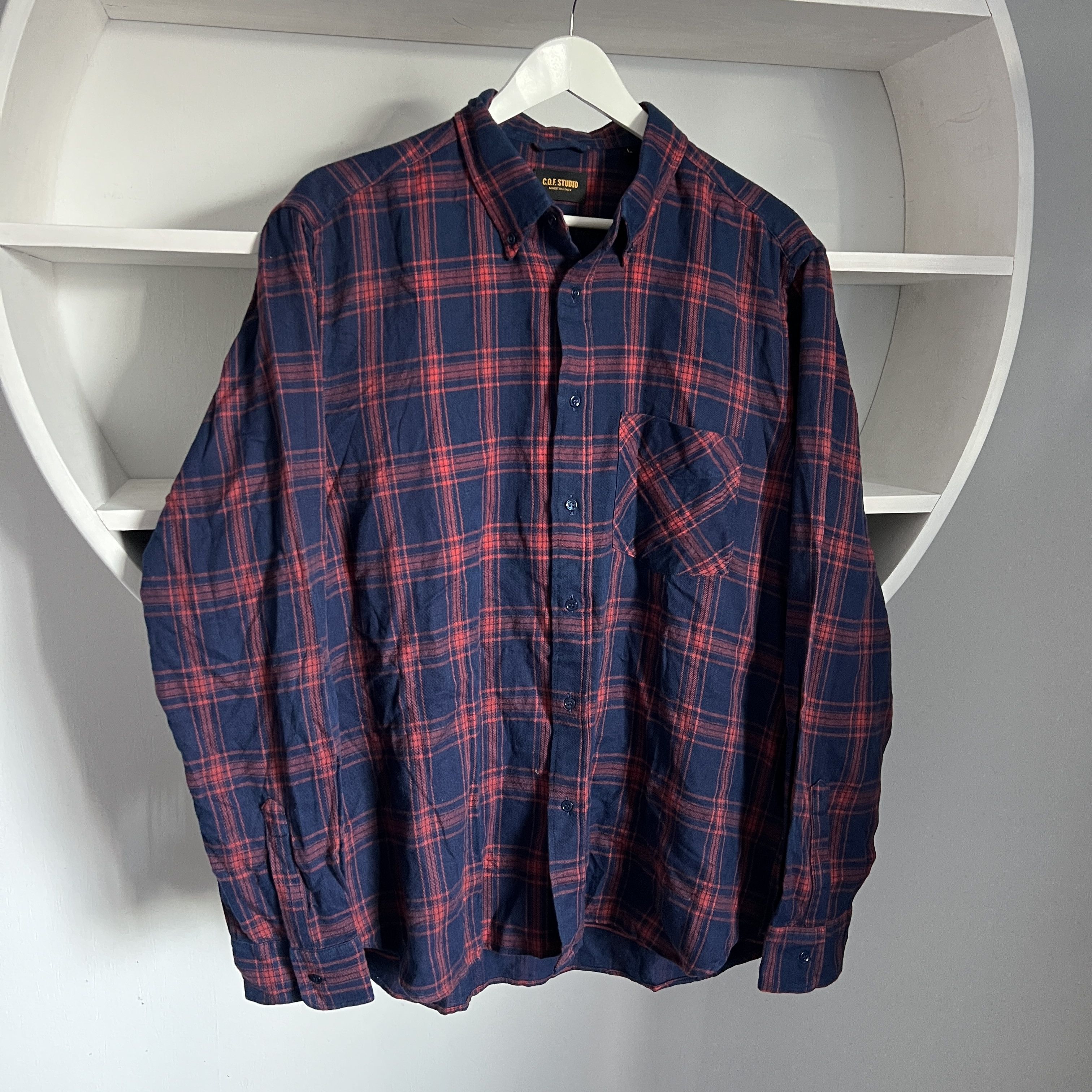 C.O.F. Studio Men's COF STUDIO BD FLANELL Indigo Blue Red Check Shirt Size US L / EU 52-54 / 3 - 2 Thumbnail