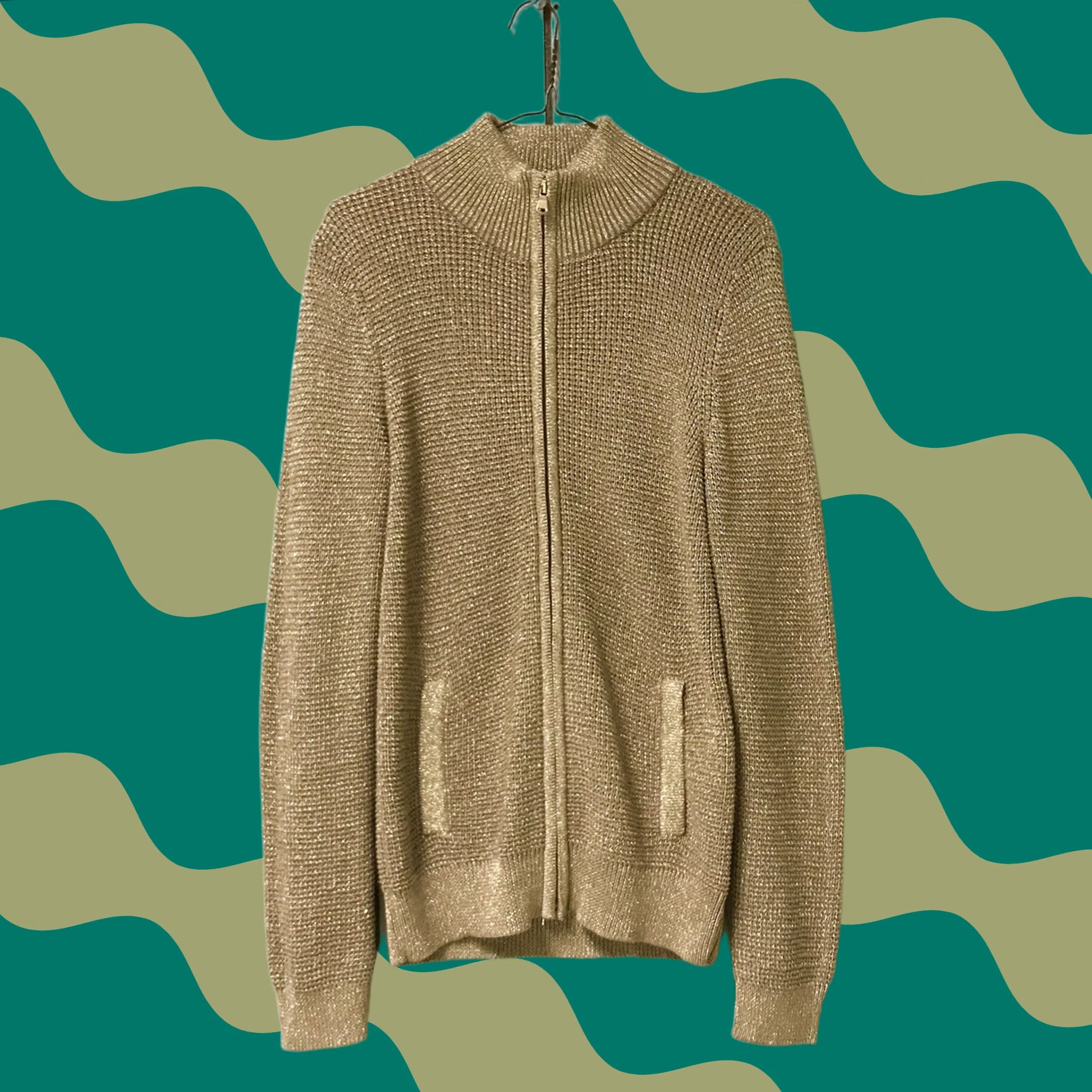 Ralph Lauren Ralph Lauren Active Women Gold Metallic Mock Neck Ribbed Knit Zip Sweater M Size M / US 6-8 / IT 42-44 - 1 Thumbnail